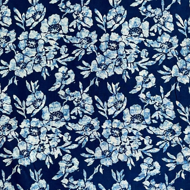 Indigo Floral  Screen Print Cotton Fabric