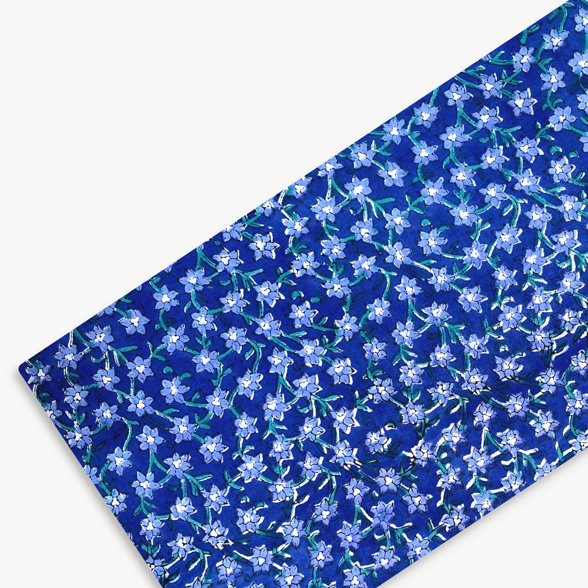Blue Floral Mesh Jaal Rapid Hand Block Printed Cotton Fabric