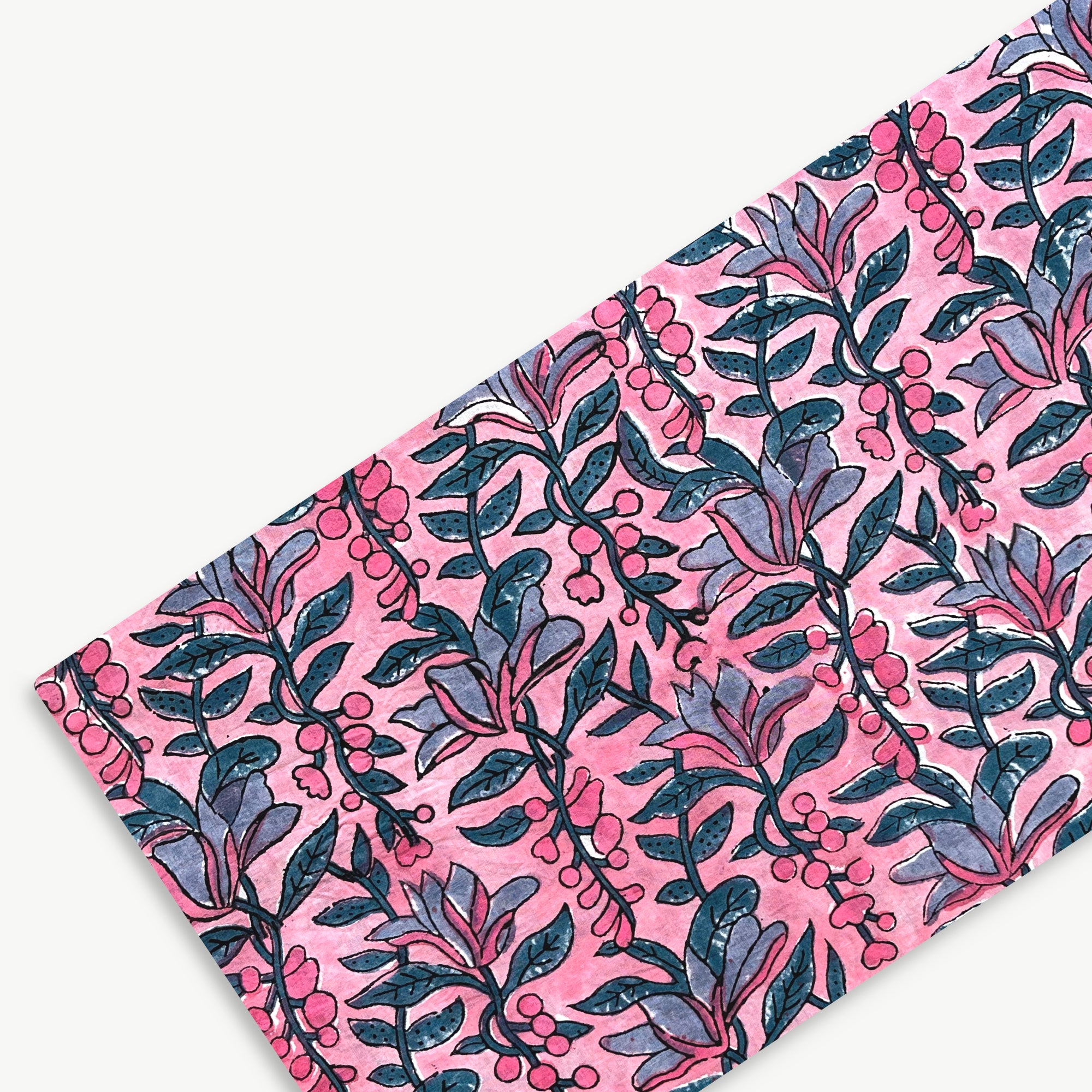 Light Pink Vines Jaal Rapid Hand Block Printed Cotton Fabric