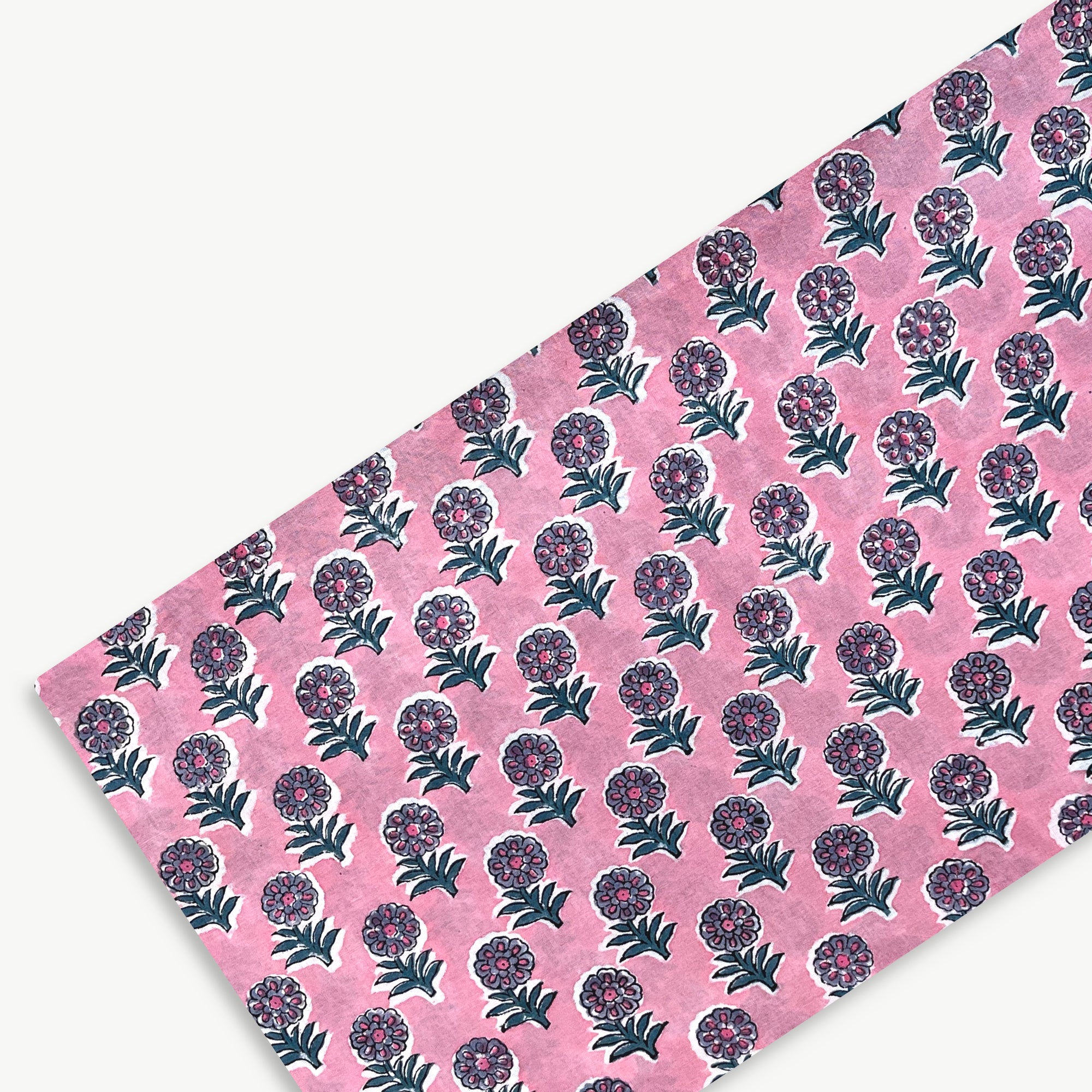 Light Pink Flower Butti Rapid Hand Block Printed Cotton Fabric