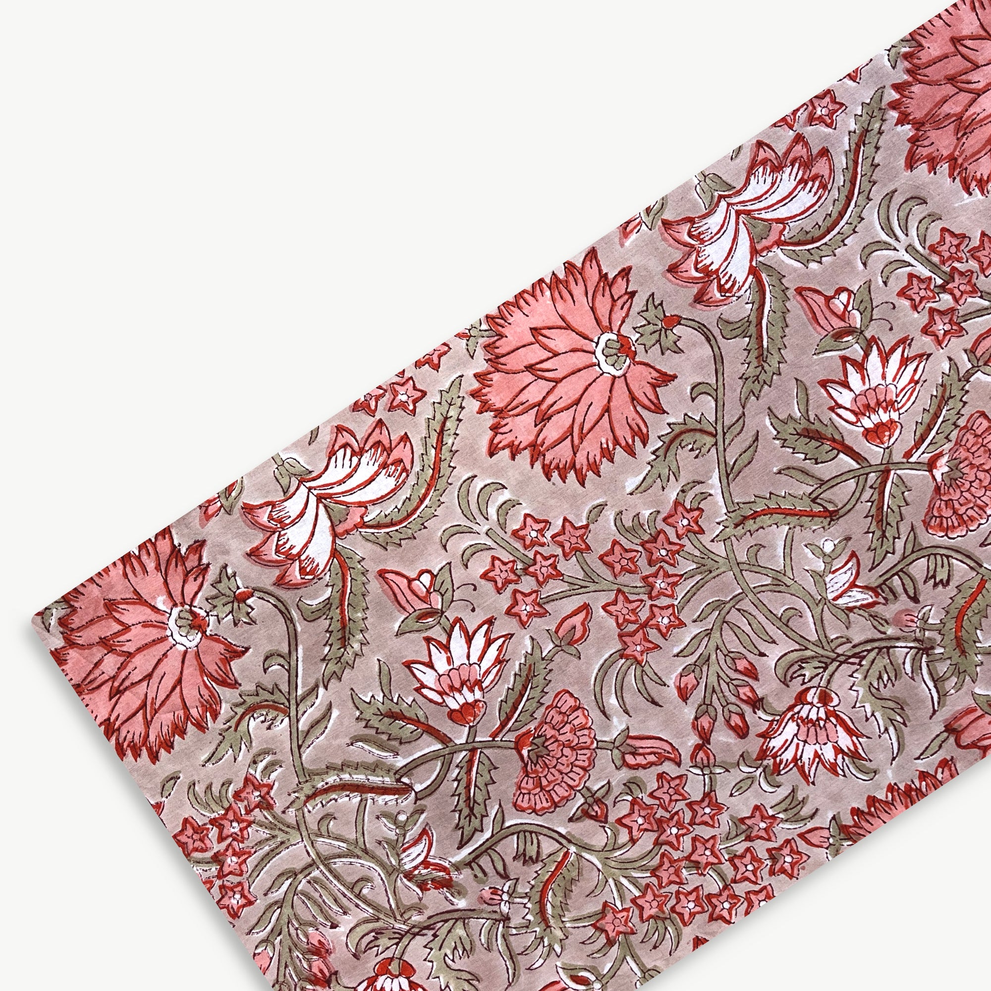 Peach Floral Jaal Rapid Hand Block Printed Cotton Fabric