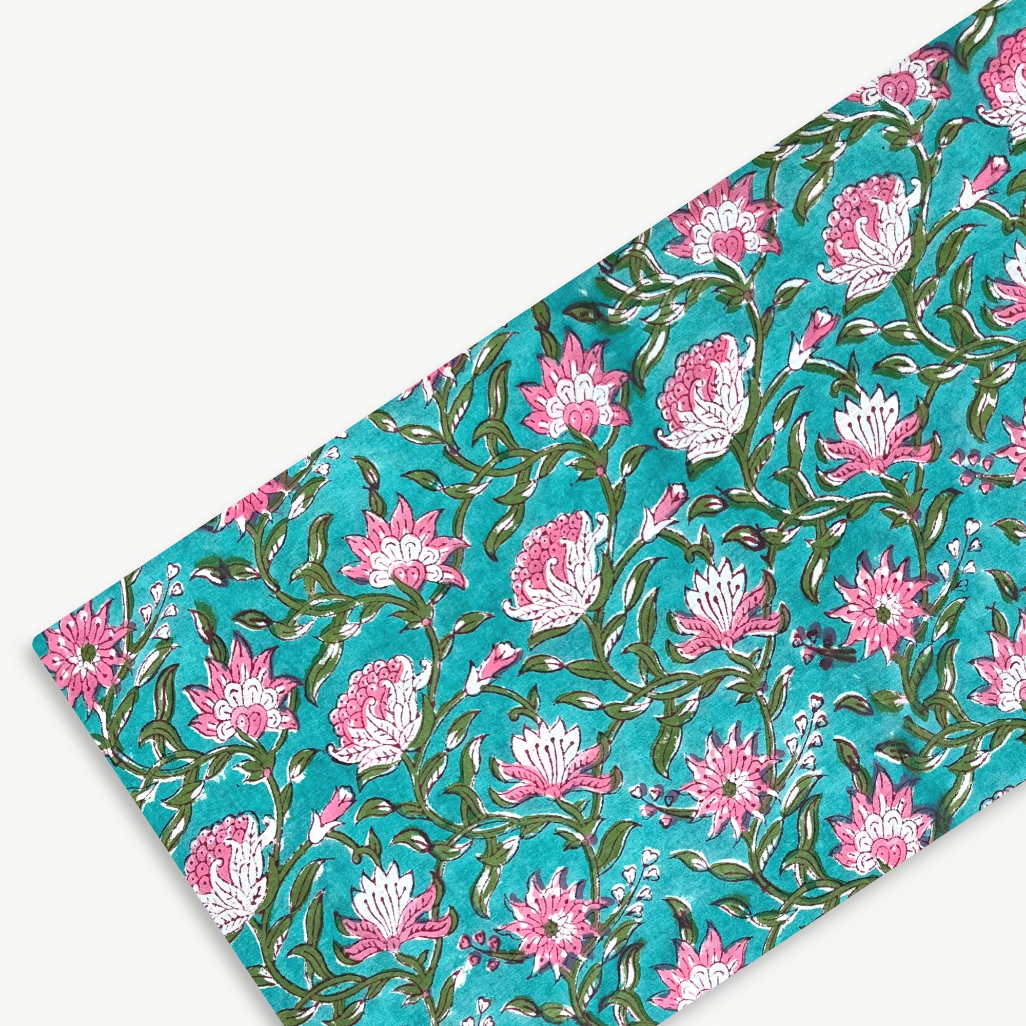 Pink Floral Jaal Rapid Hand Block Printed Cotton Fabric