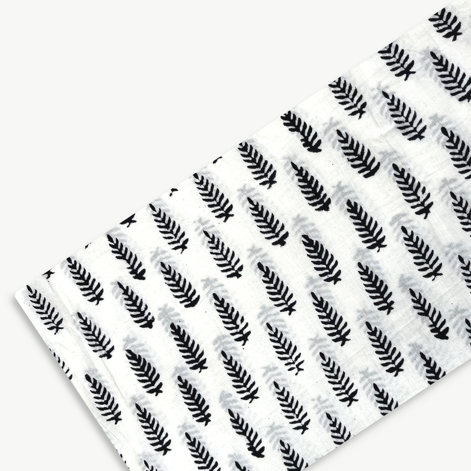 White & Black Pine Butti Hand Block Printed Cotton Fabric
