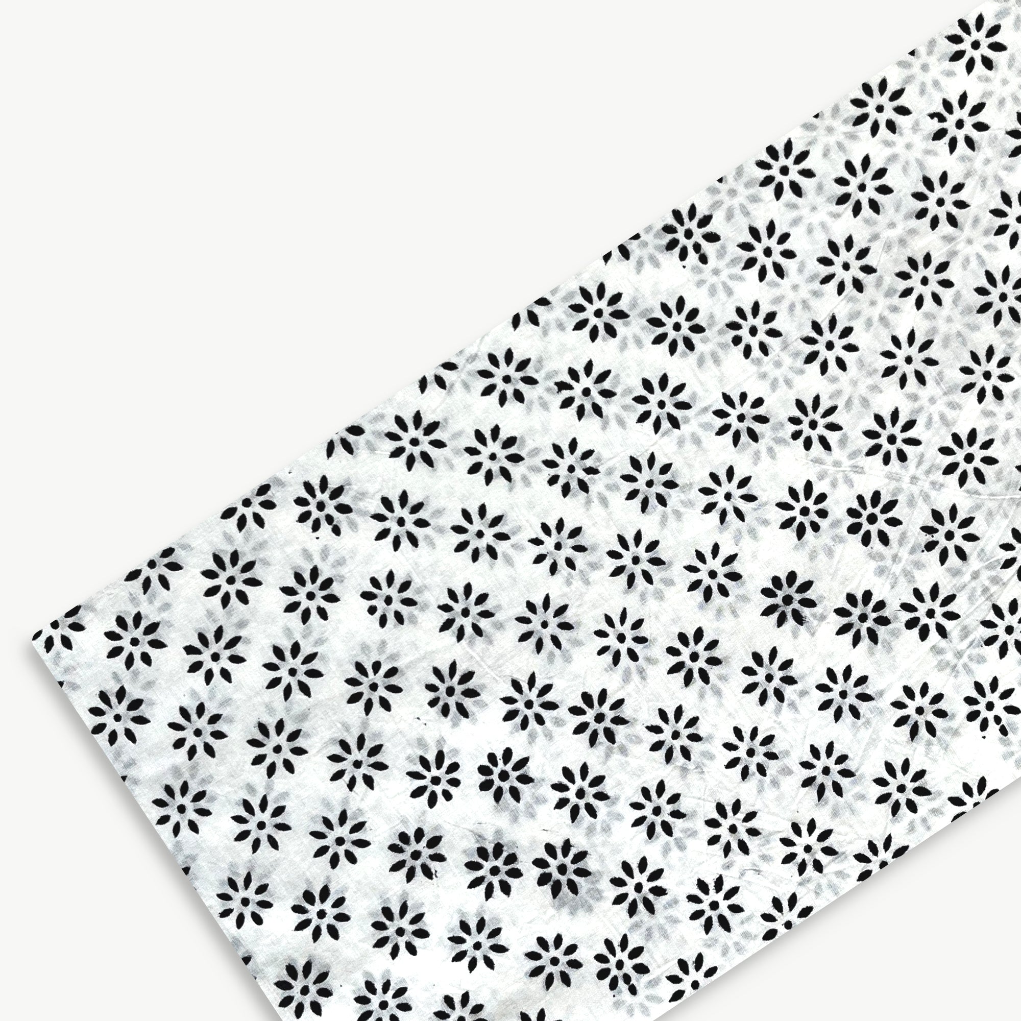 White & Black Star Hand Block Printed Cotton Fabric