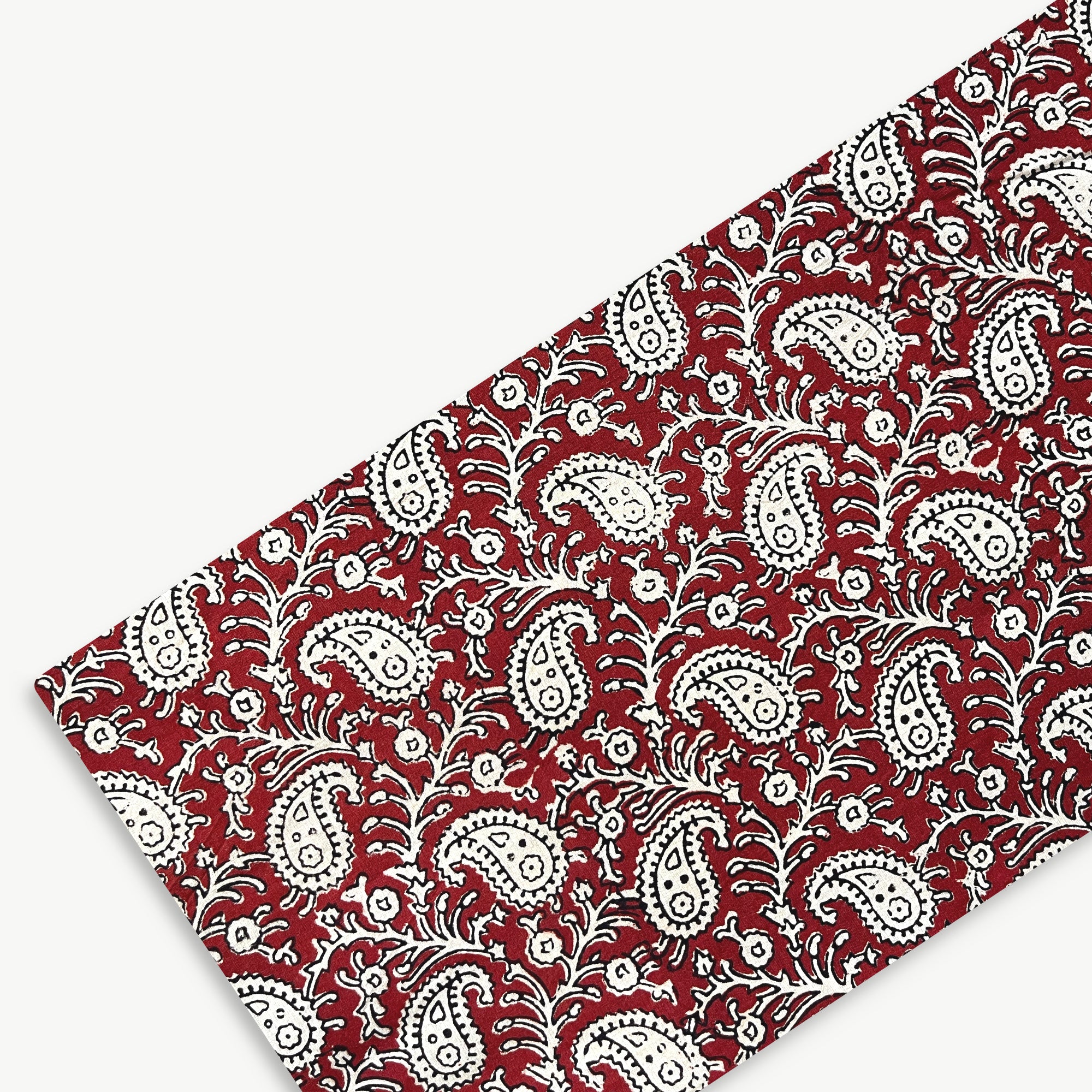 Red White Keri Jaal Bagru Hand Block Printed Cotton Fabric