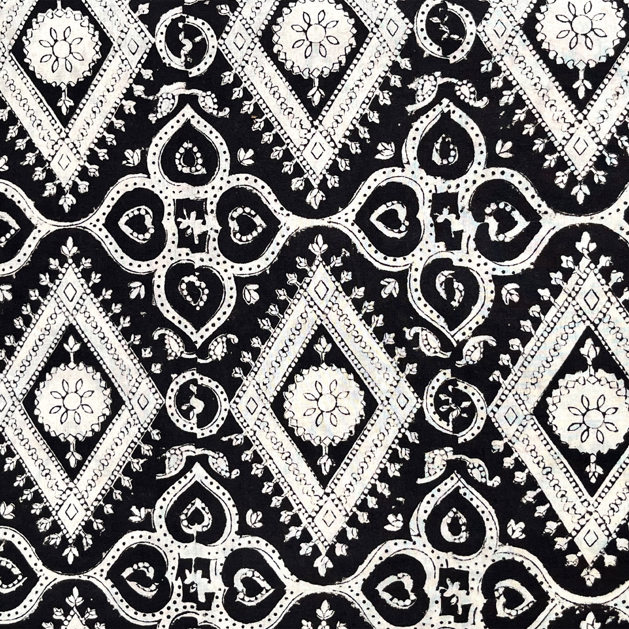 Black Abstract Bagru Hand Block Printed Cotton Fabric