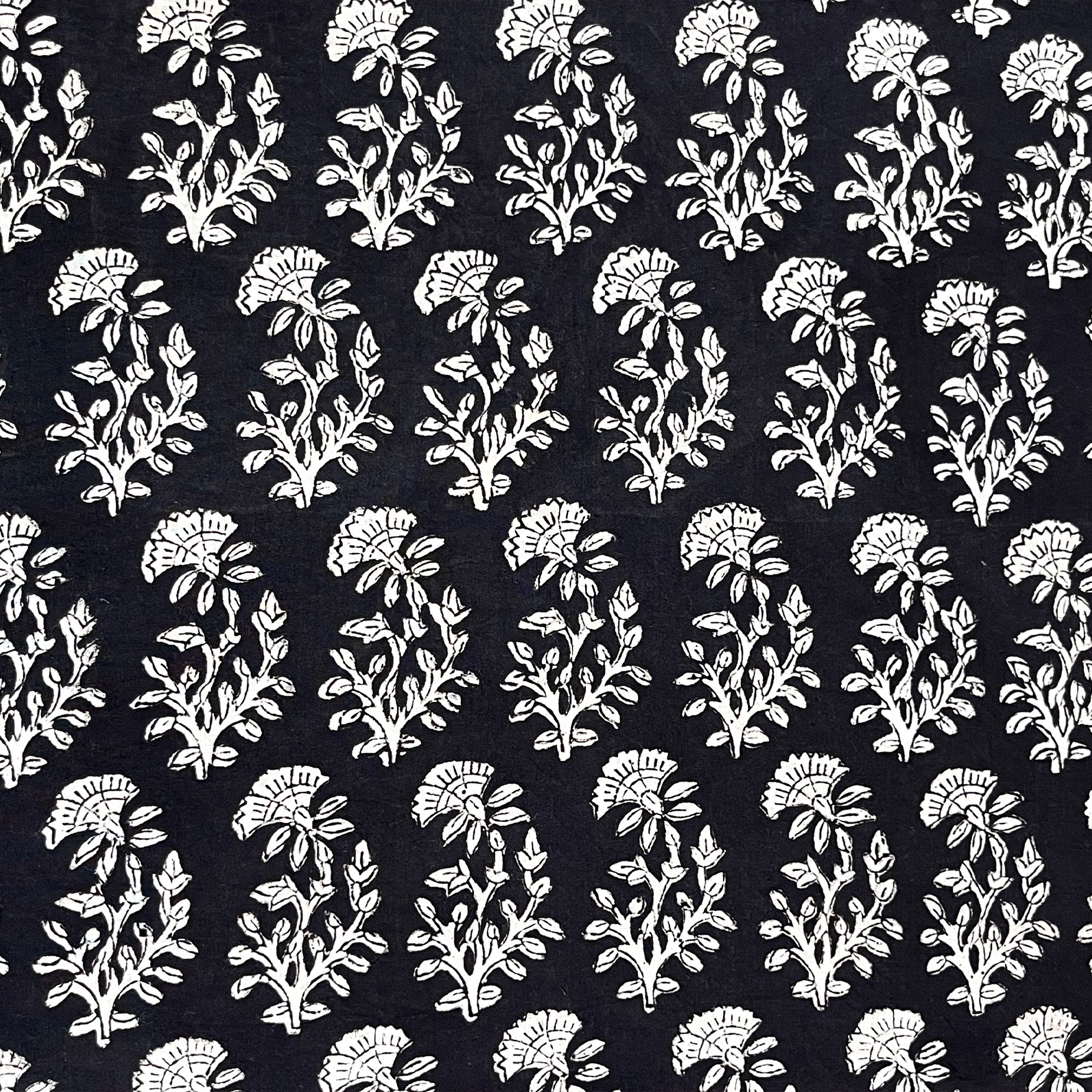 Black Flower Butta Bagru Hand Block Printed Cotton Fabric