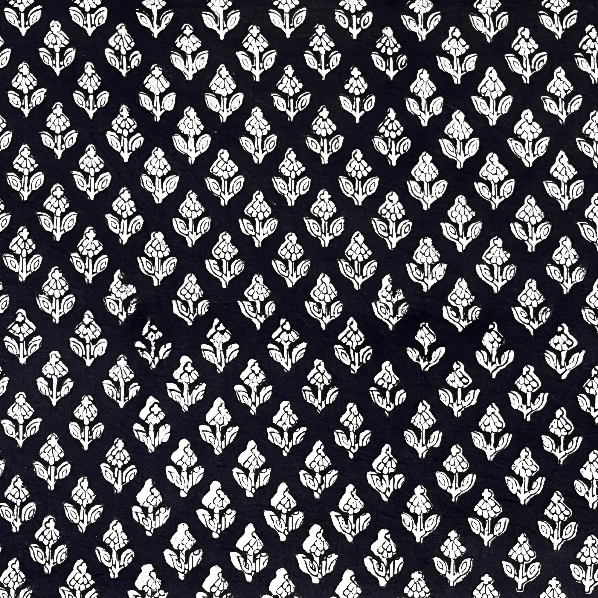 Black Flower Butti Bagru Hand Block Printed Cotton Fabric