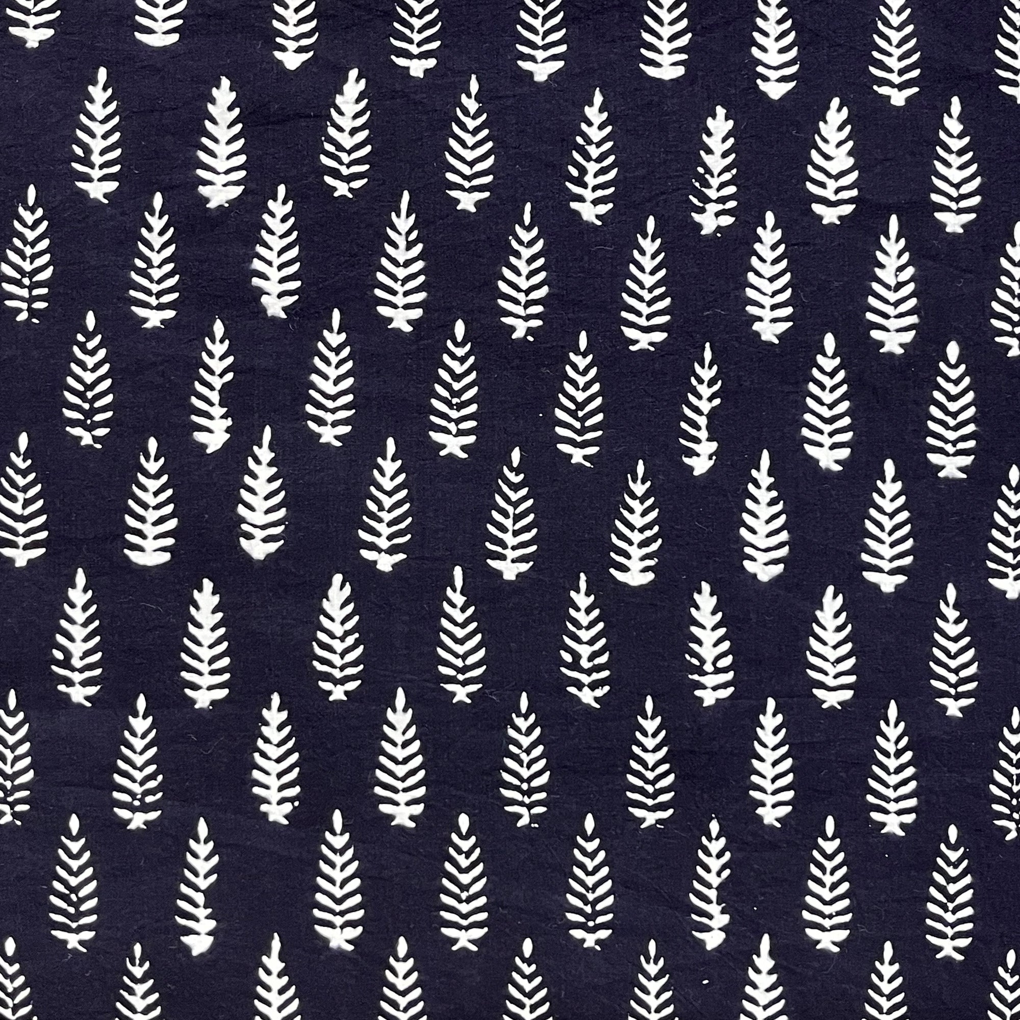 Black & White Pine Butti Hand Block Printed Cotton Fabric
