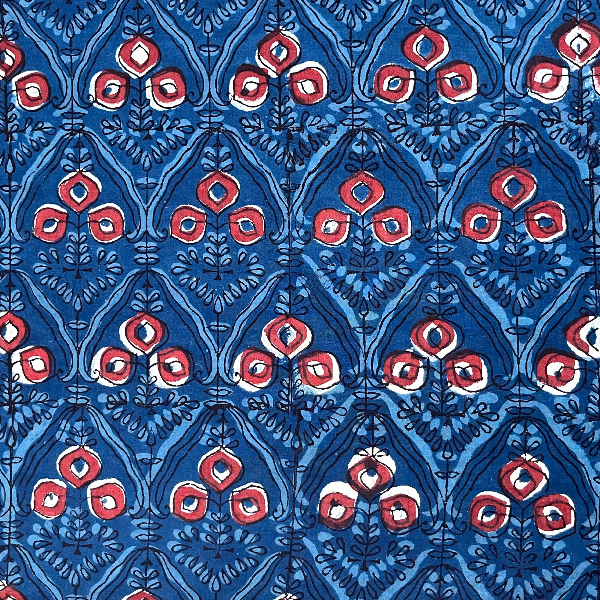 Blue Abstract Jahota Hand Block Printed Cotton Fabric