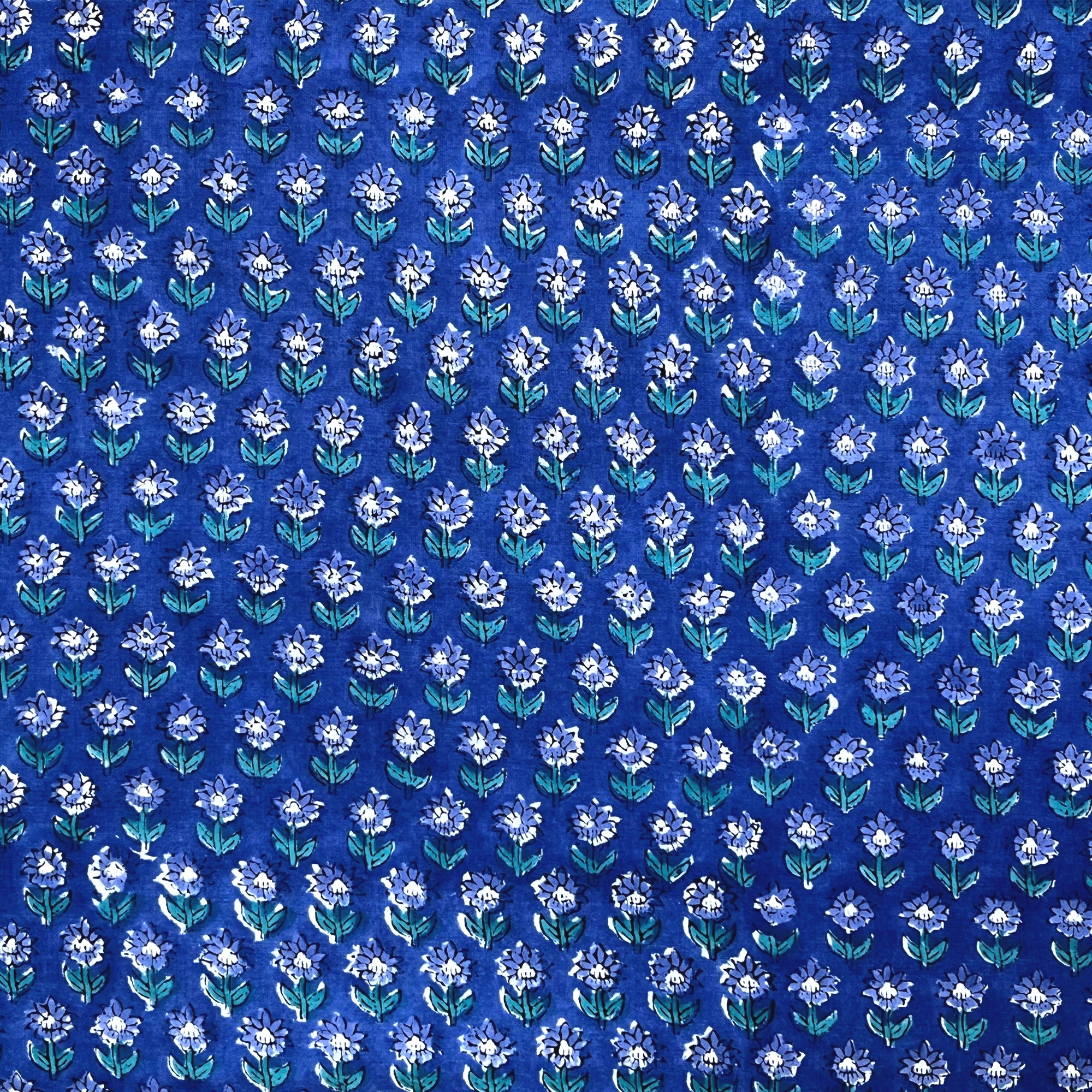 Blue Small Flower Butti Rapid Hand Block Printed Cotton Fabric