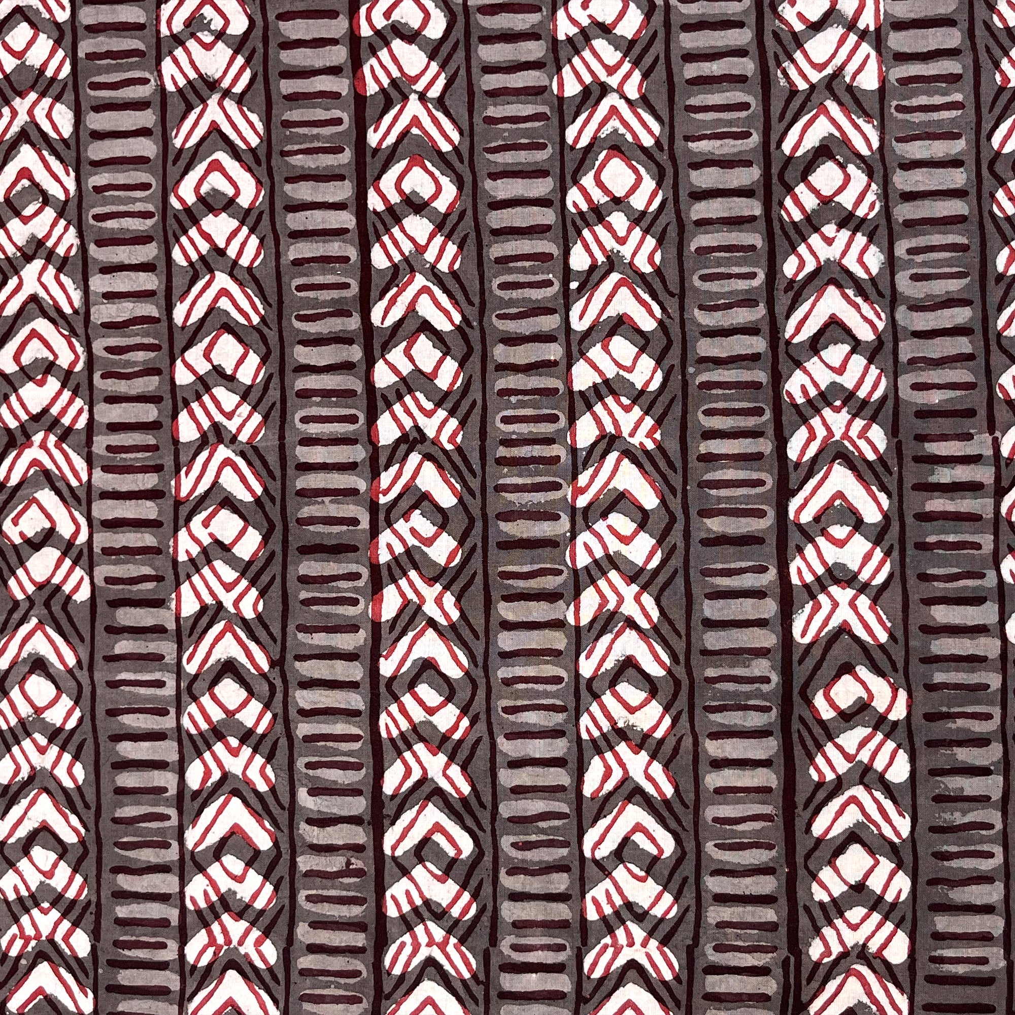 Brown Border Stripes Jahota Hand Block Printed Cotton Fabric