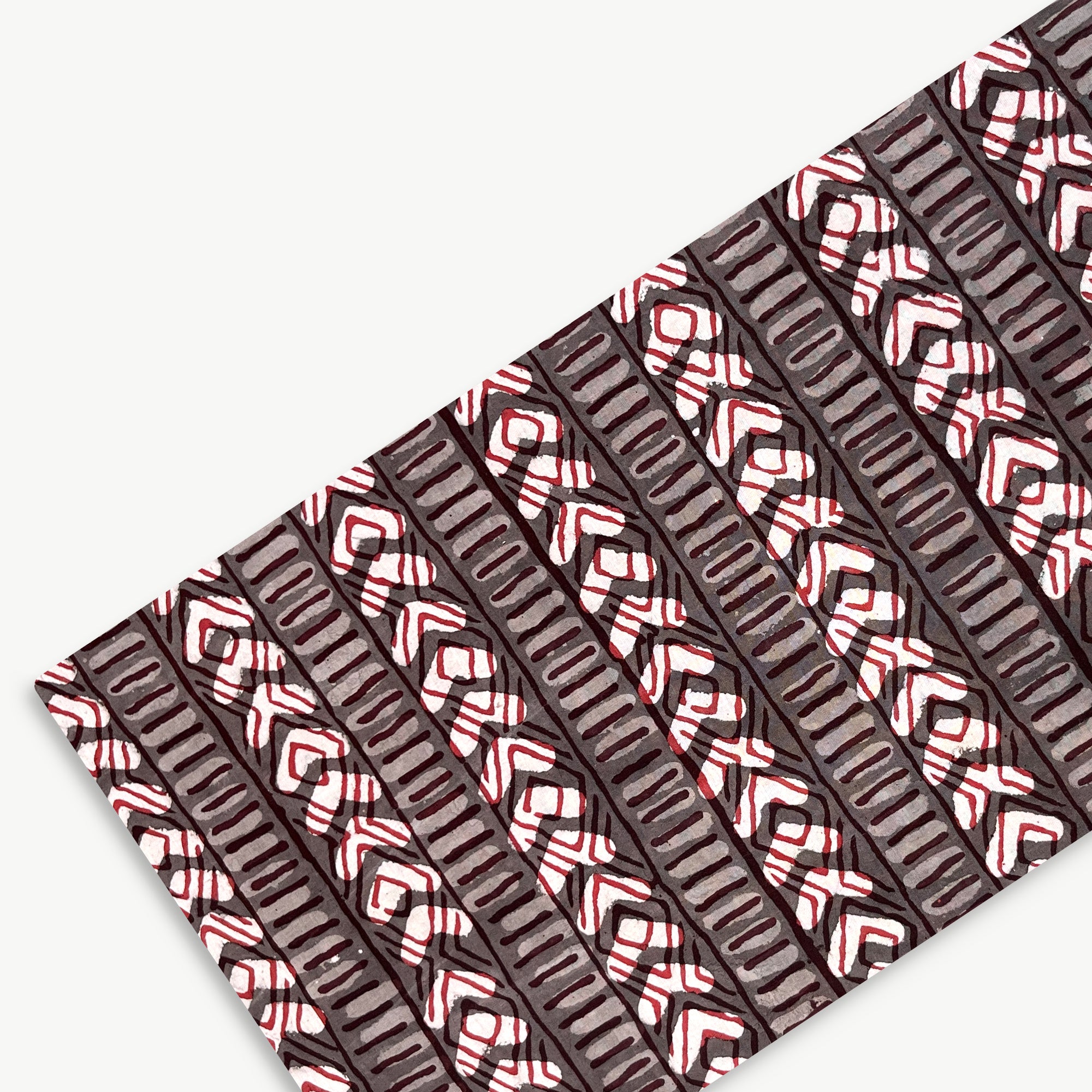 Brown Border Stripes Jahota Hand Block Printed Cotton Fabric