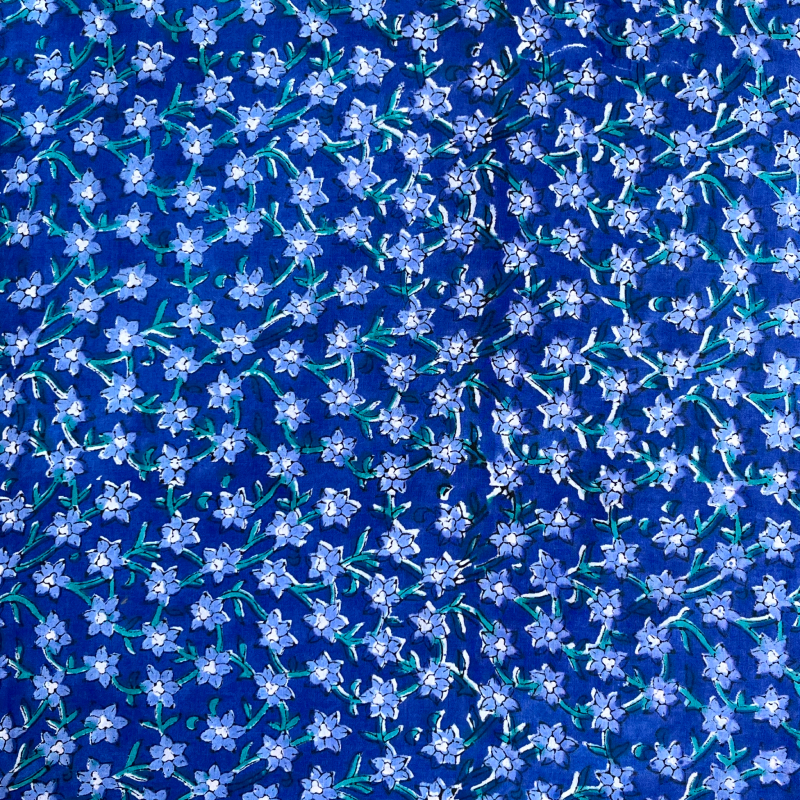 Blue Floral Mesh Jaal Rapid Hand Block Printed Cotton Fabric