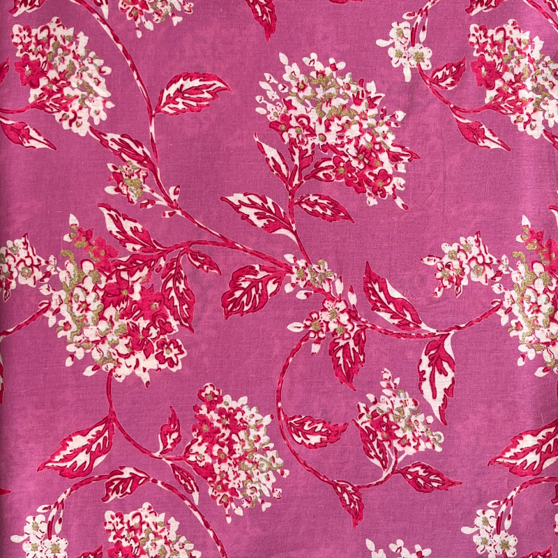 Pink & Red Jaal Screen Print Cotton Fabric