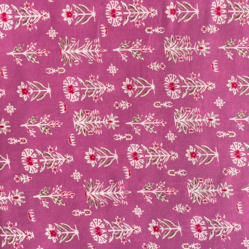 Pink & Red Buti Screen Print Cotton Fabric