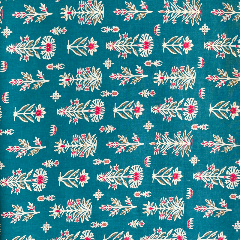 Blue Floral Butti Screen Print Cotton Fabric