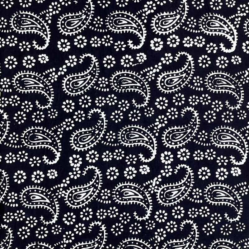 Black & White Keri Jaal Hand Block Printed Cotton Fabric