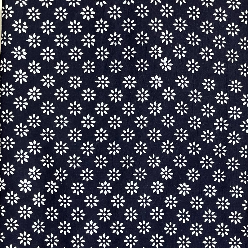 Black & White Star Butti Hand Block Printed Cotton Fabric