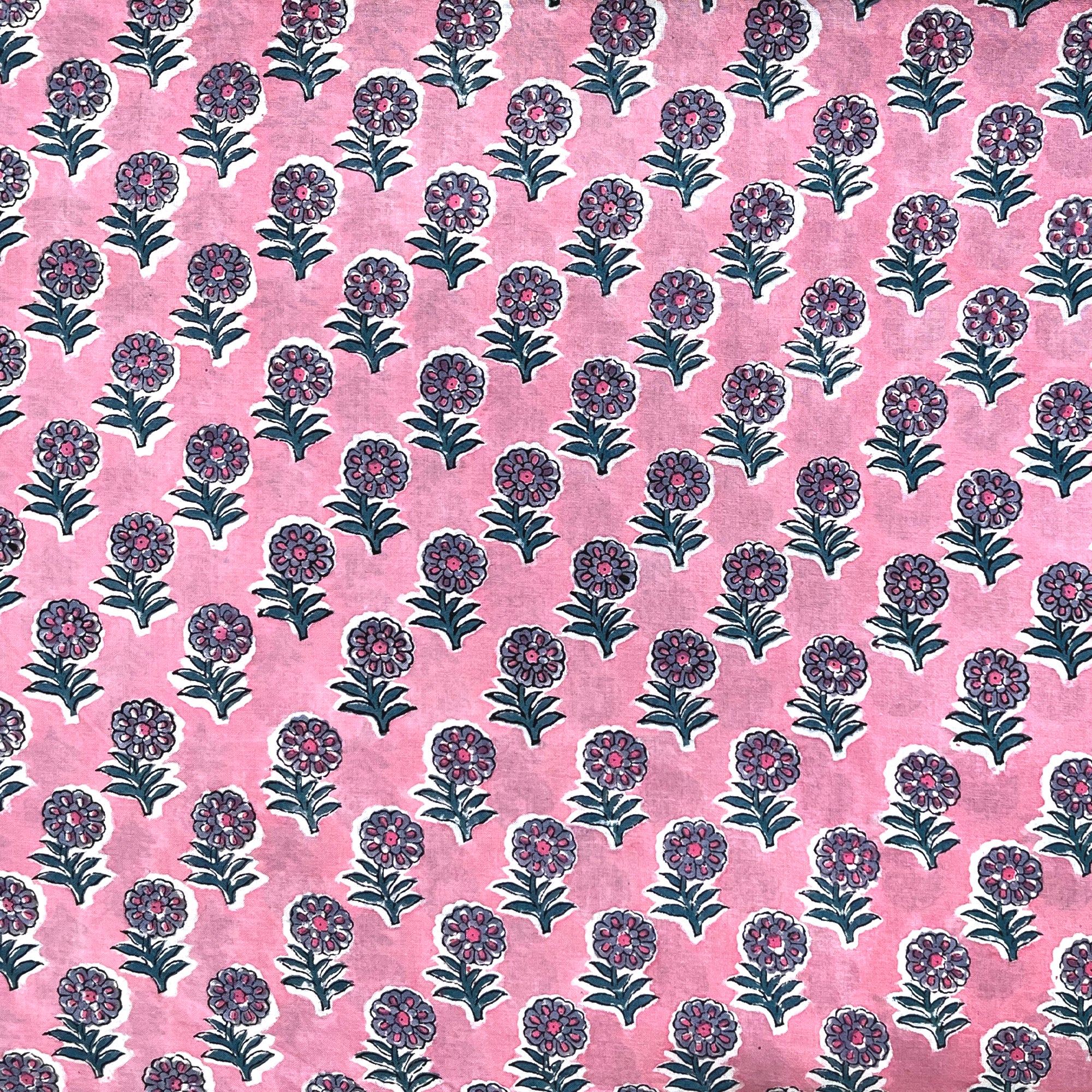 Light Pink Flower Butti Rapid Hand Block Printed Cotton Fabric