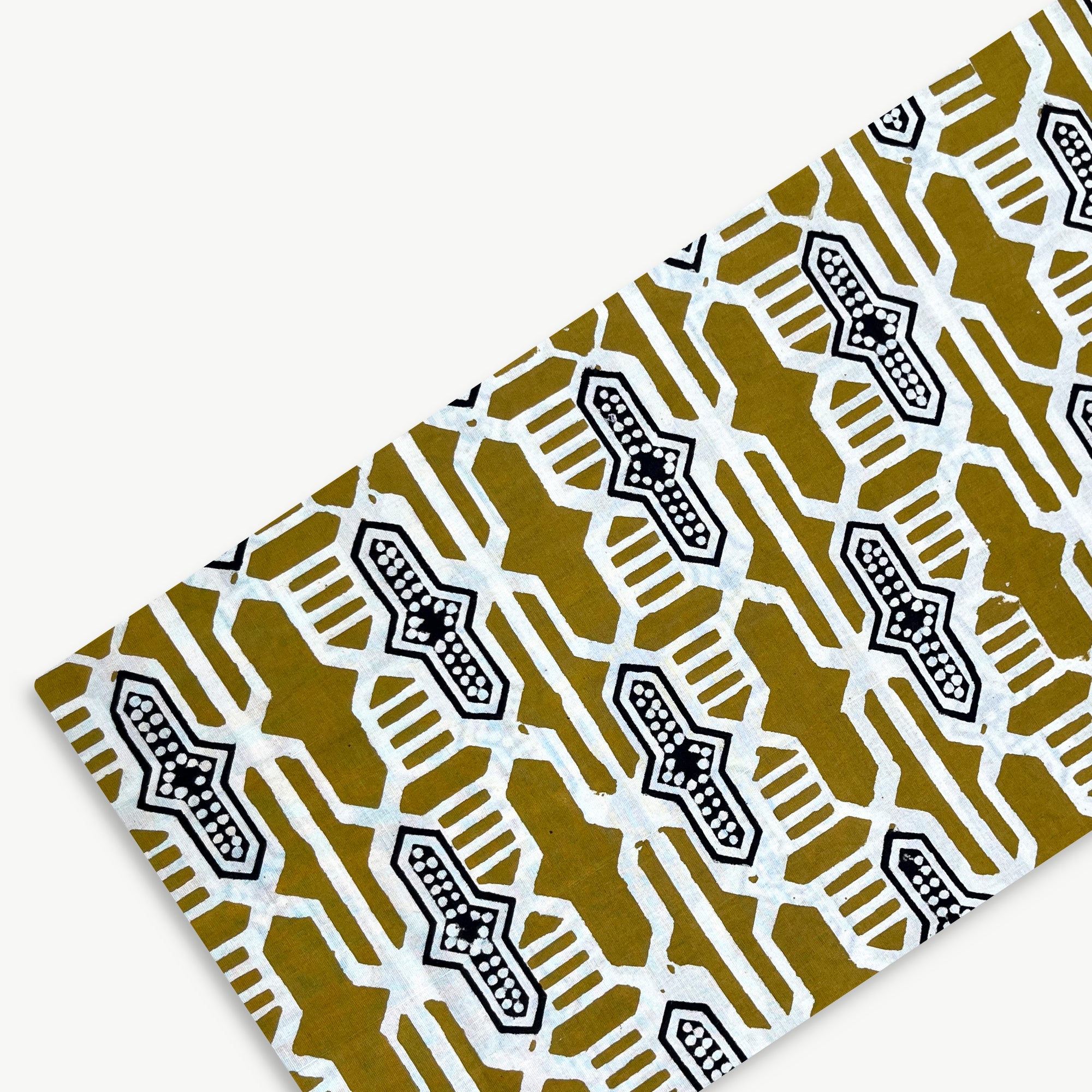 Mustard Abstract Bagru Hand Block Printed Cotton Fabric