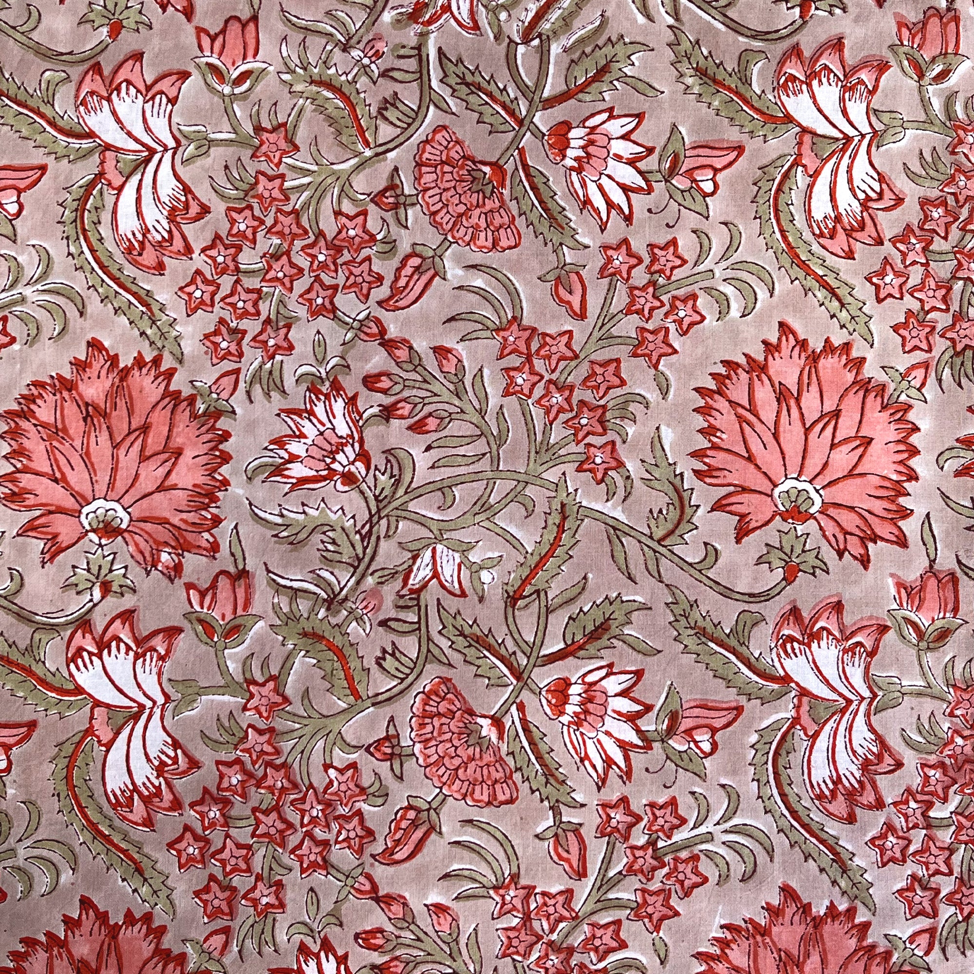 Peach Floral Jaal Rapid Hand Block Printed Cotton Fabric