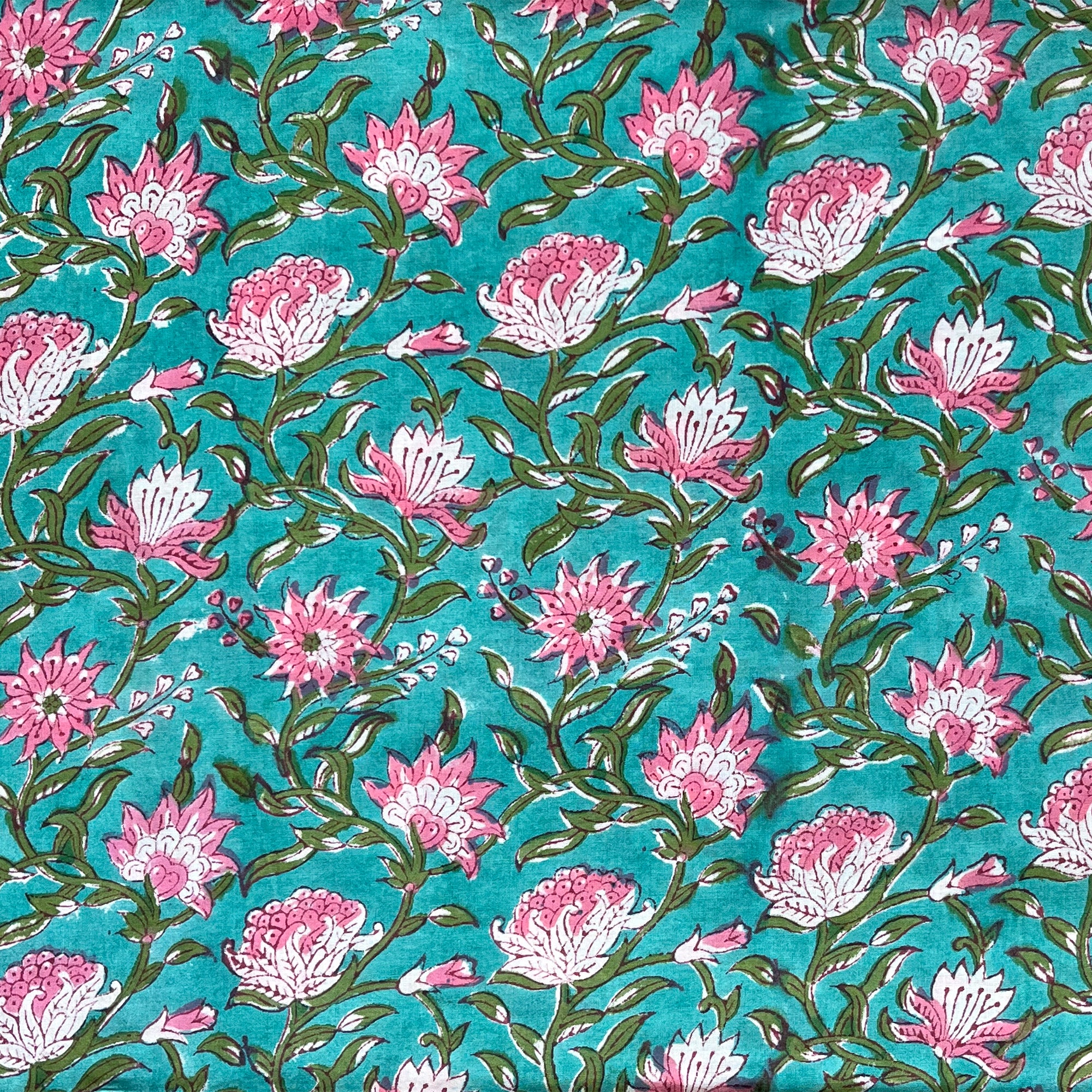 Pink Floral Jaal Rapid Hand Block Printed Cotton Fabric