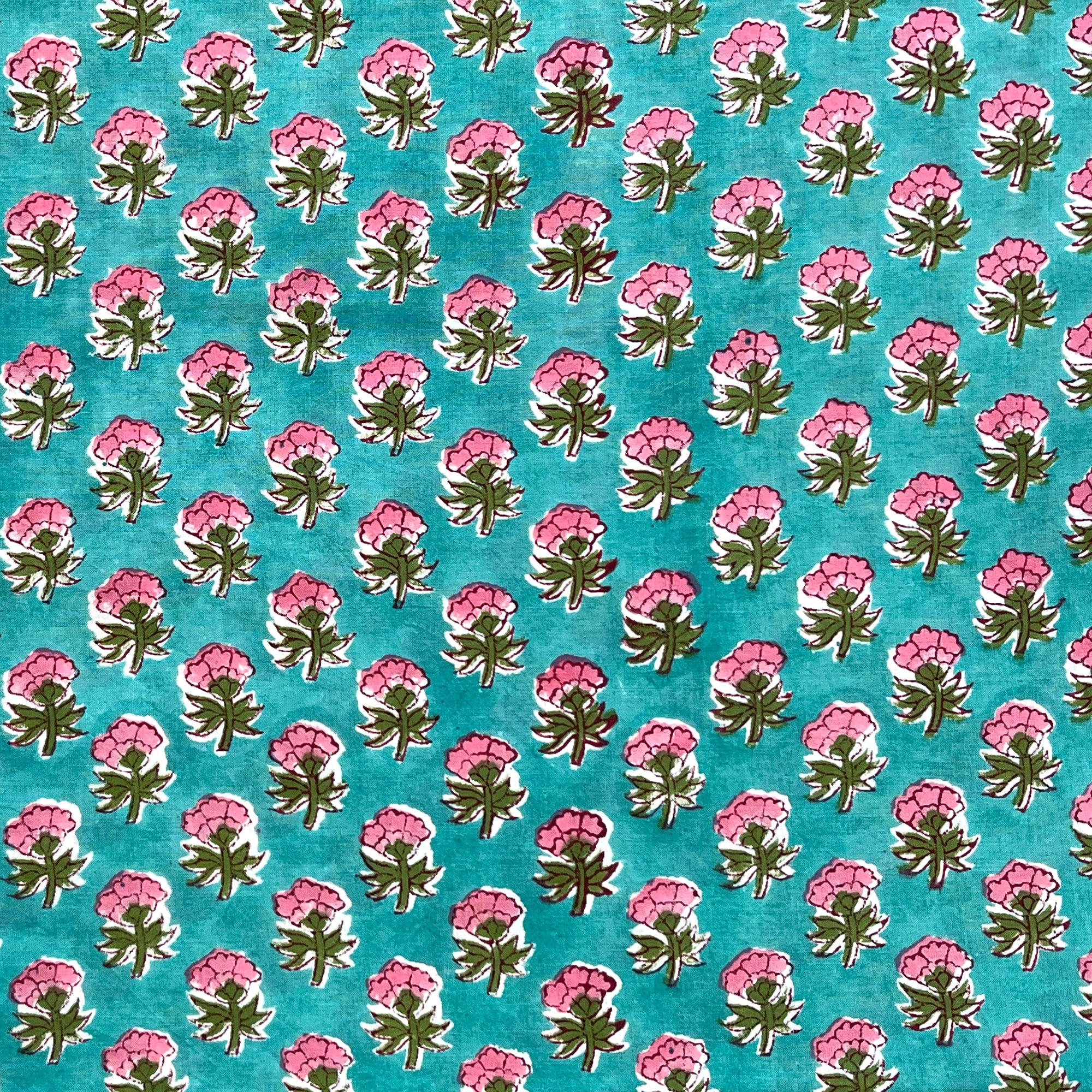 Pink Flower Butti Rapid Hand Block Printed Cotton Fabric