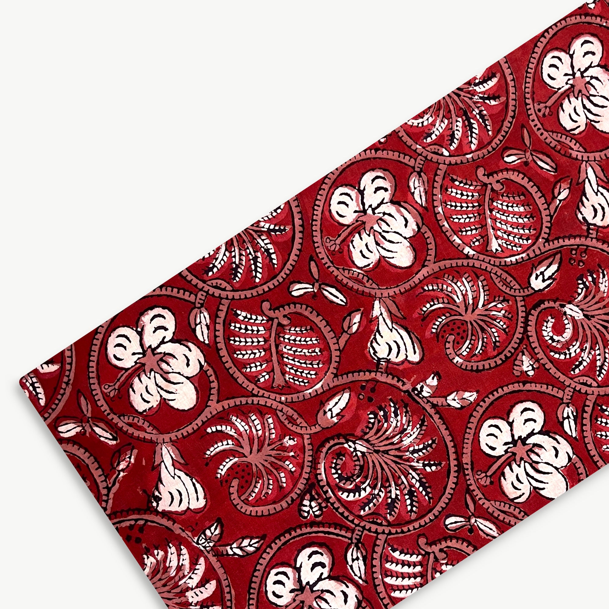 Red Floral Jaal Jahota Hand Block Printed Cotton Fabric