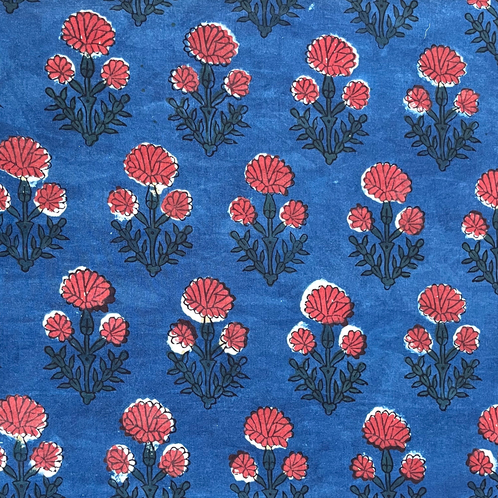 Red Flower Butta Jahota Hand Block Printed Cotton Fabric