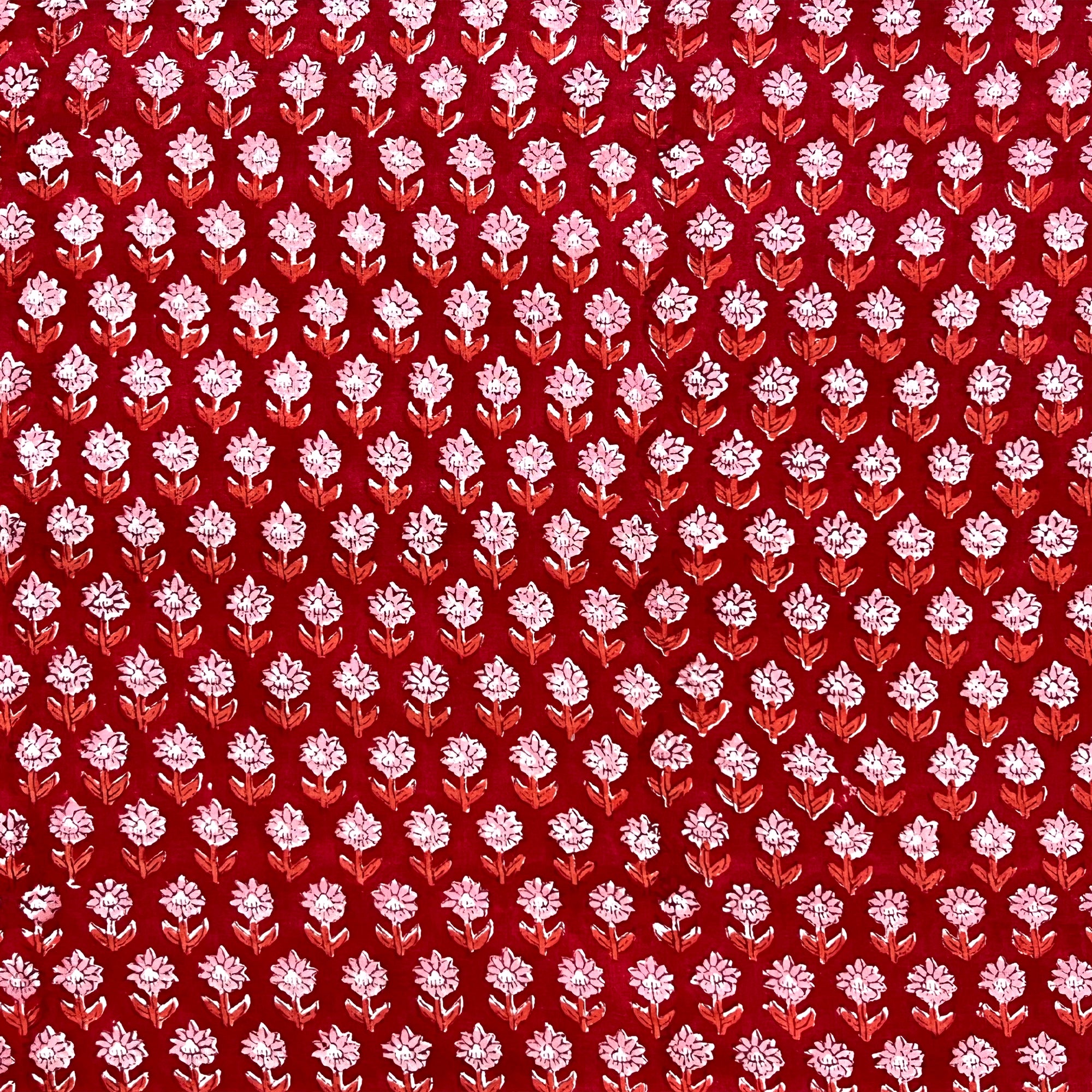 Red Flower Butti Rapid Hand Block Printed Cotton Fabric