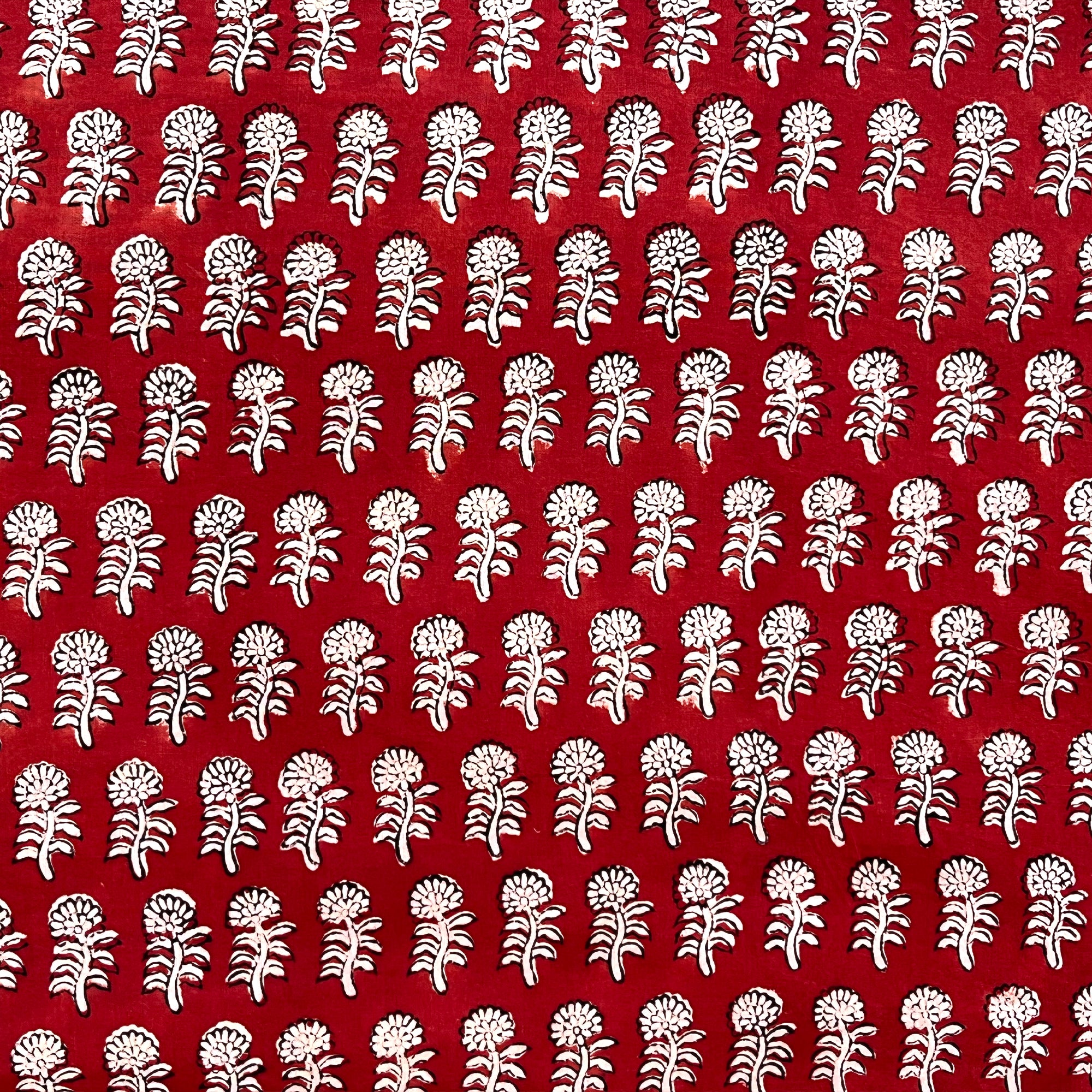 Red White Floral Butti Bagru Hand Block Printed Cotton Fabric