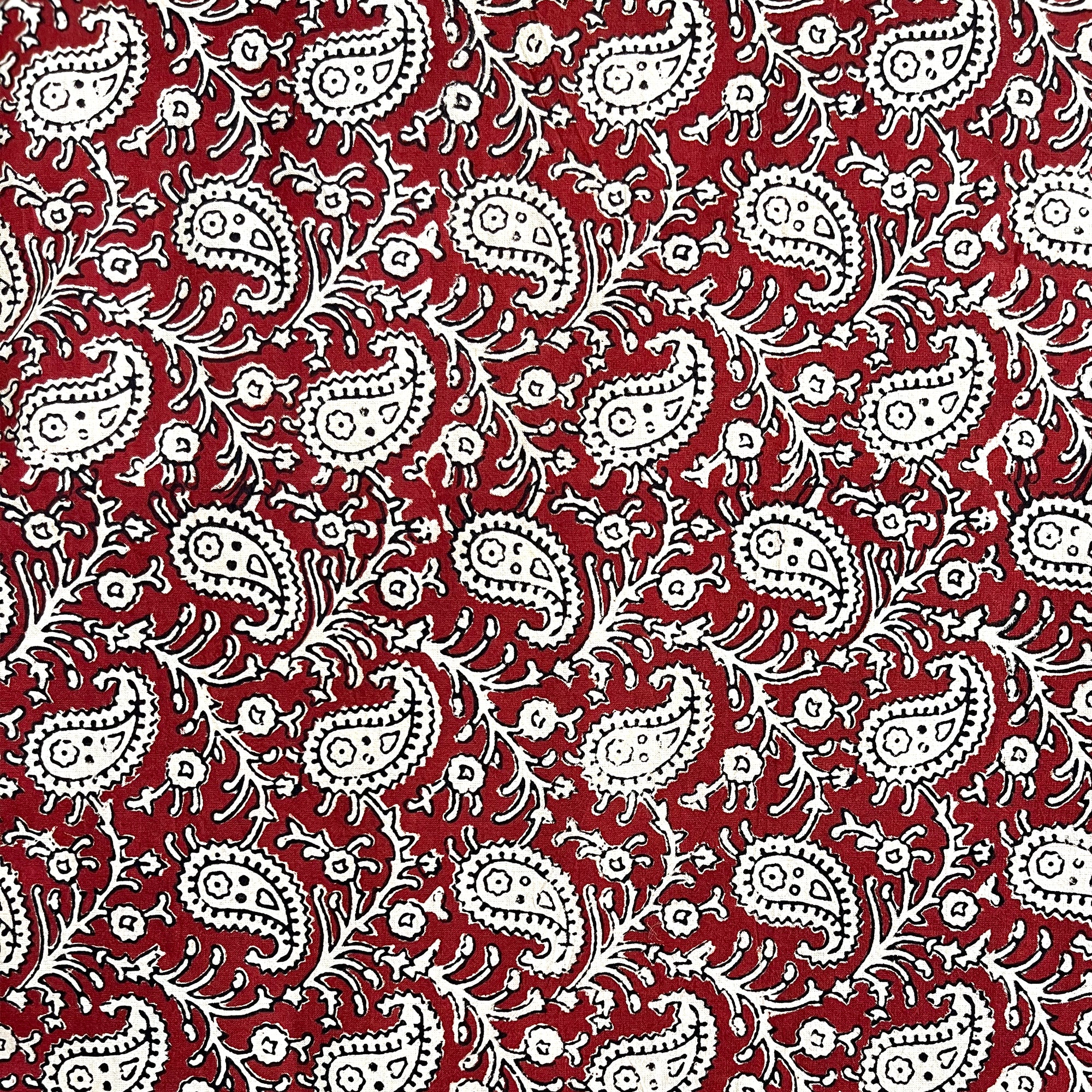 Red White Keri Jaal Bagru Hand Block Printed Cotton Fabric