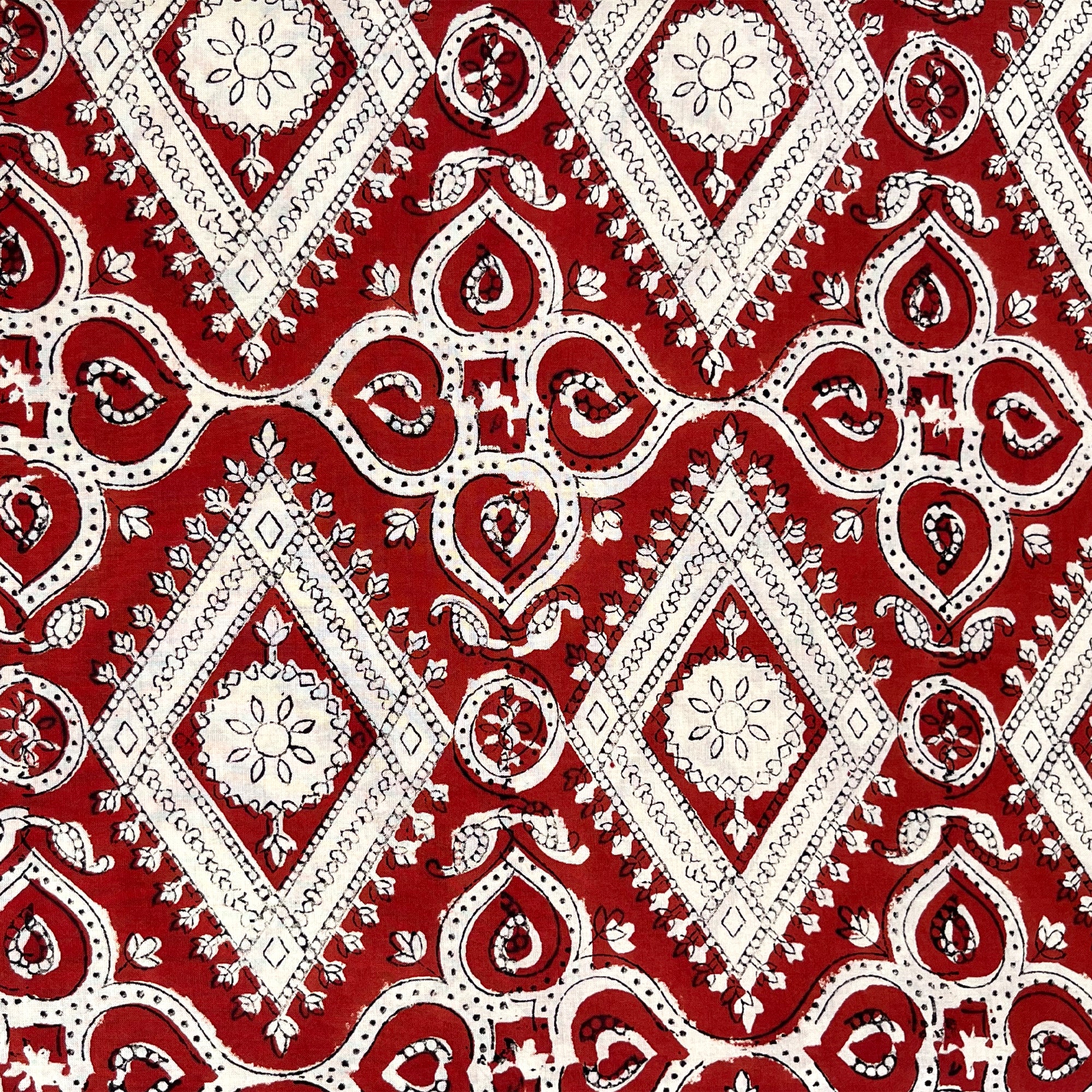 Rust Abstract Bagru Hand Block Printed Cotton Fabric