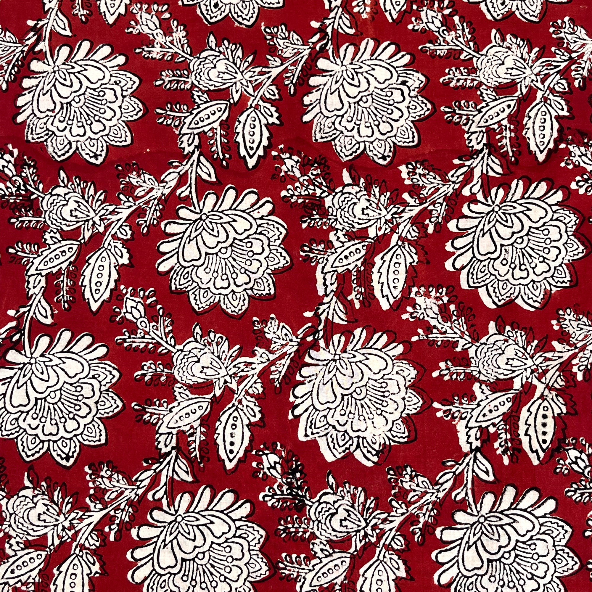 Rust Floral Jaal Bagru Hand Block Printed Cotton Fabric