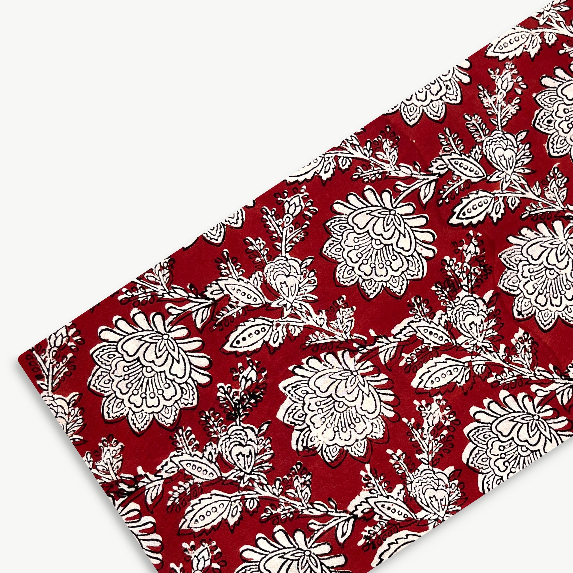 Rust Floral Jaal Bagru Hand Block Printed Cotton Fabric