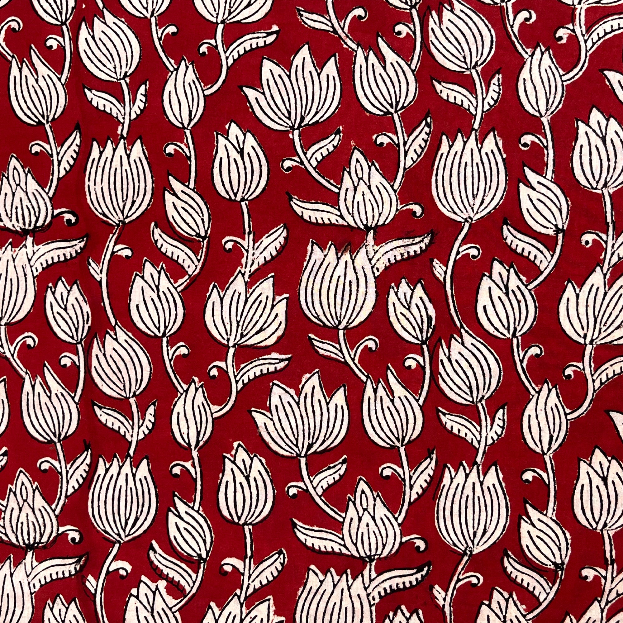 Rust Vines Jaal Bagru Hand Block Printed Cotton Fabric