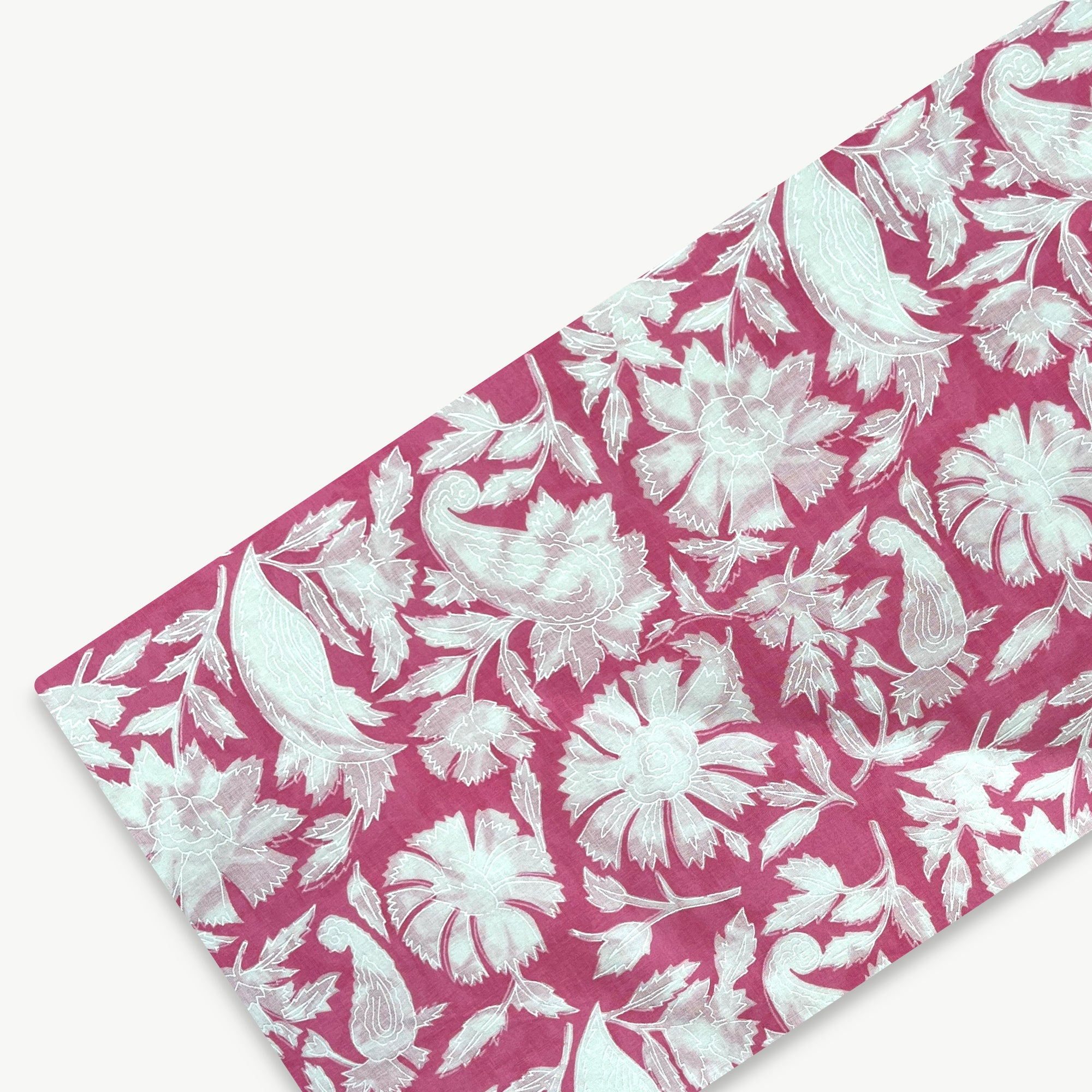 Pink White Floral Jaal Screen Print Cotton Fabric
