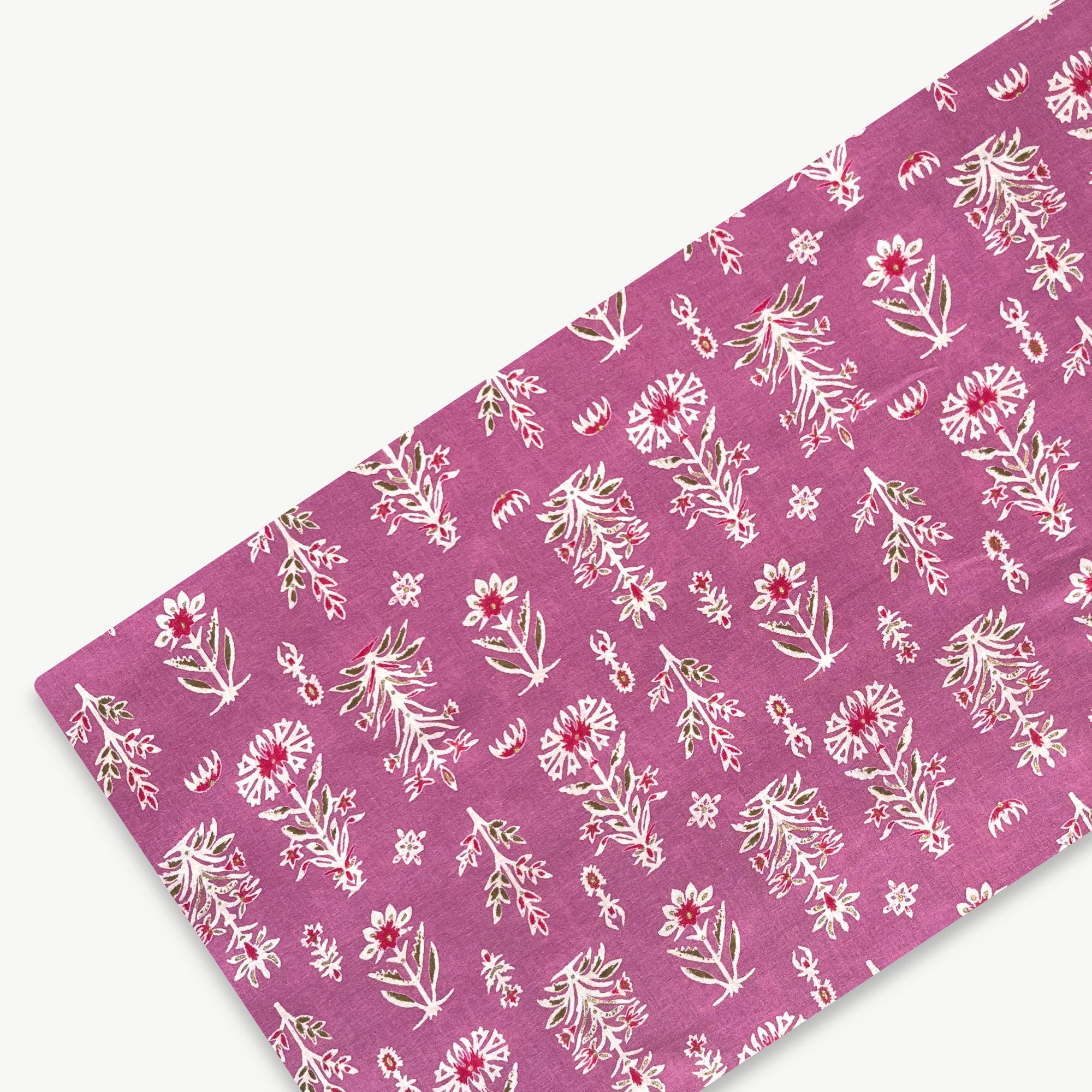 Pink & Red Buti Screen Print Cotton Fabric