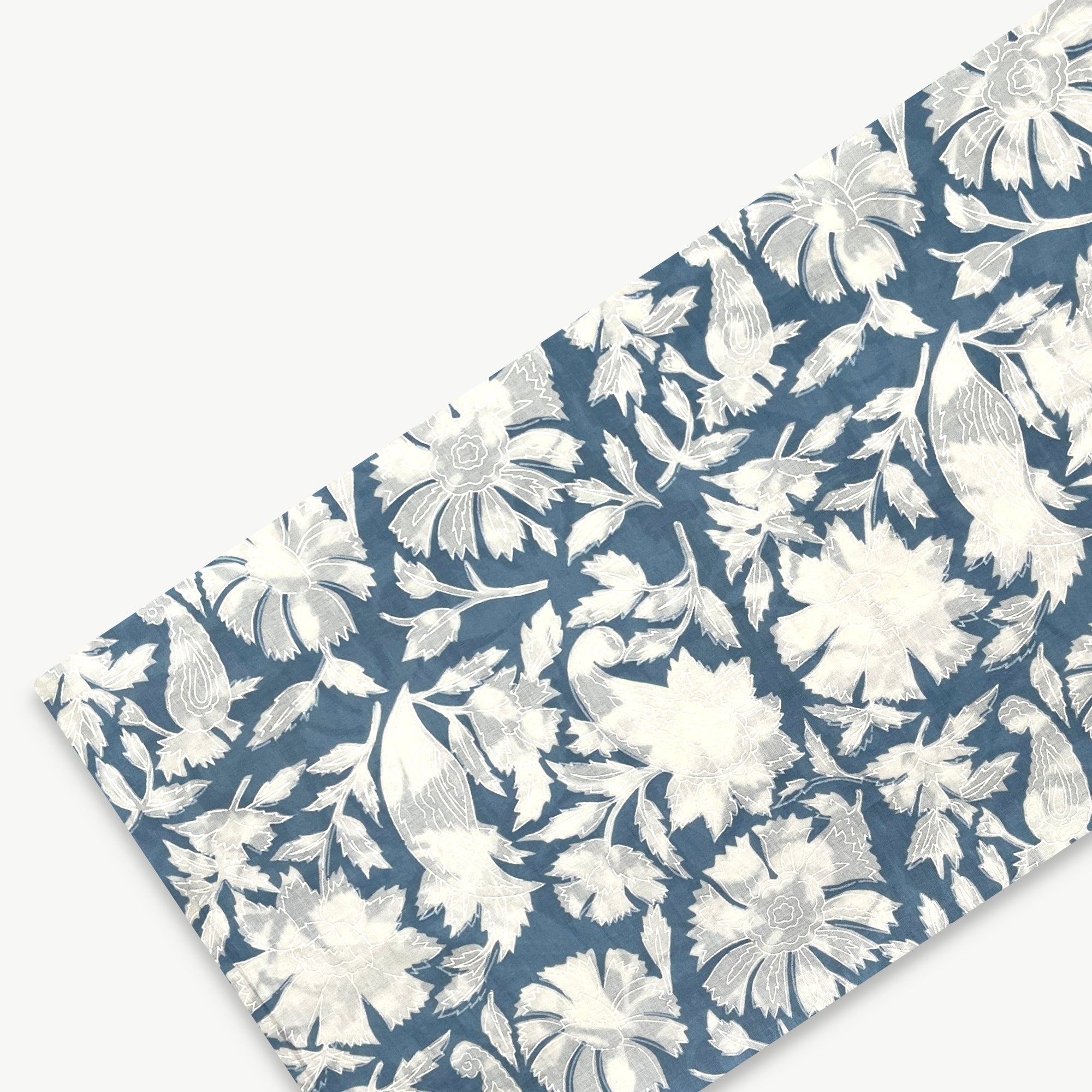Blue White Floral Jaal Screen Print Cotton Fabric