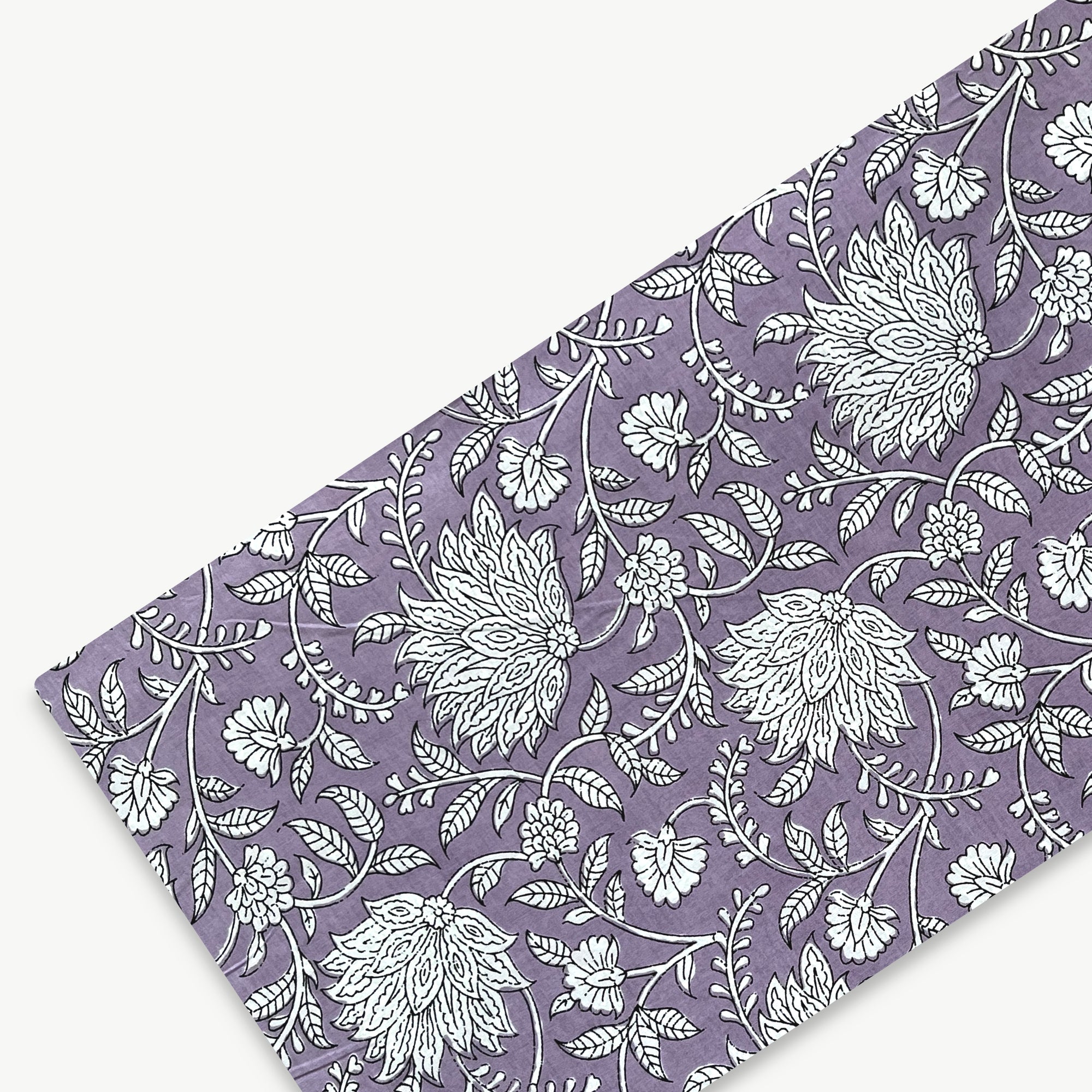 Purple White Floral Jaal Screen Print Cotton Fabric