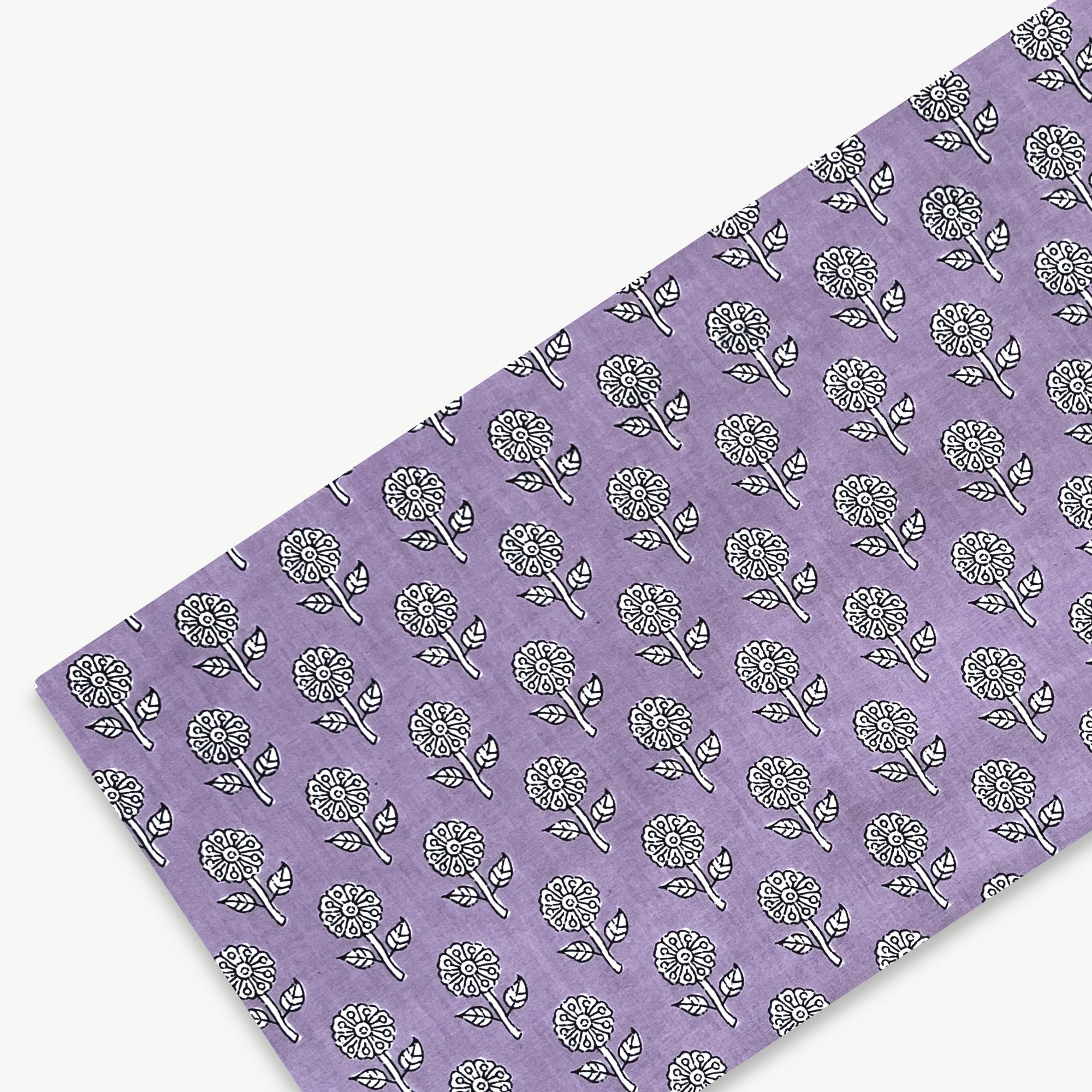 Purple White Floral Butti Screen Print Cotton Fabric