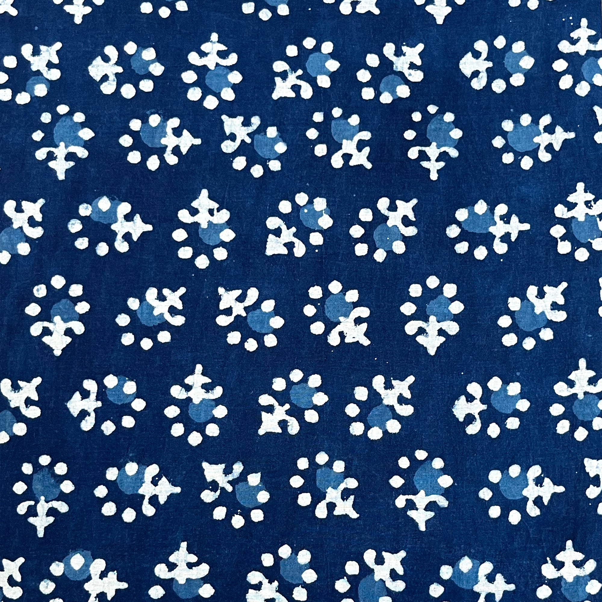 White Indigo Flower Butti Hand Block Printed Cotton Fabric