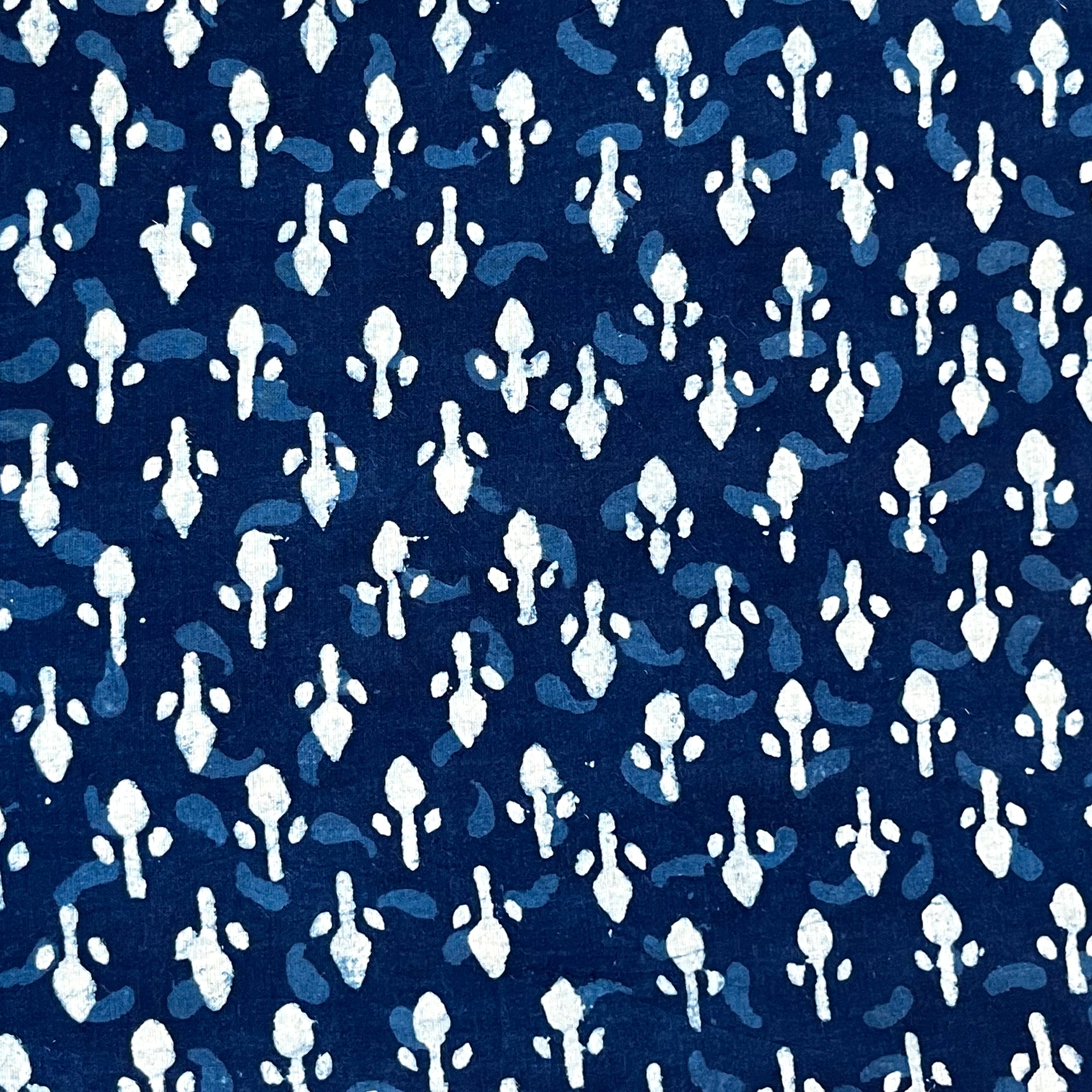 White Indigo Leaf Butti Hand Block Printed Cotton Fabric