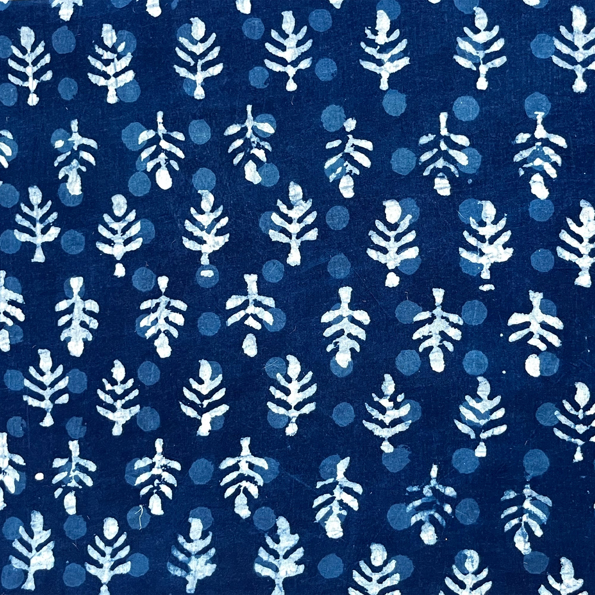 White Indigo Pine Butti Hand Block Printed Cotton Fabric