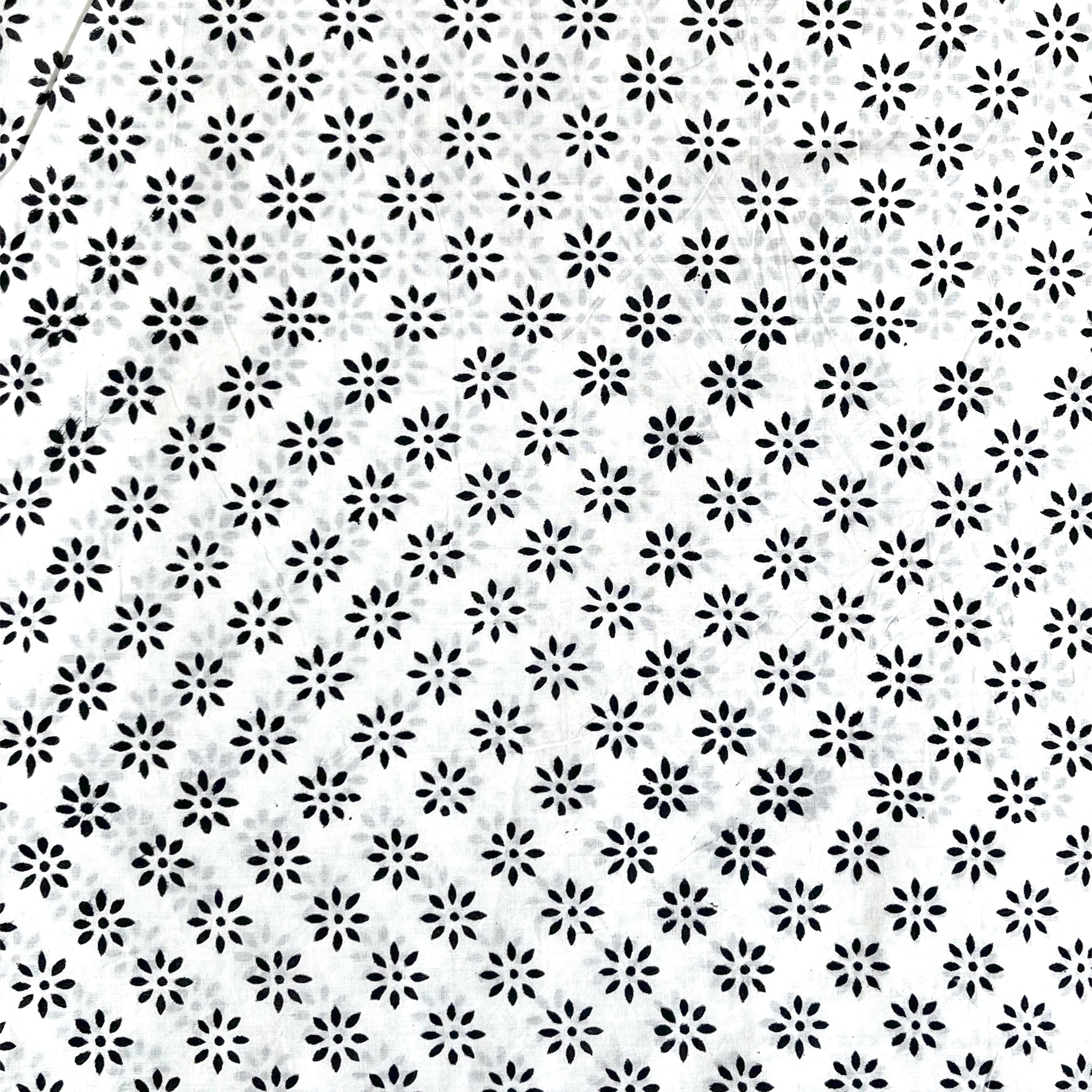 White & Black Star Hand Block Printed Cotton Fabric